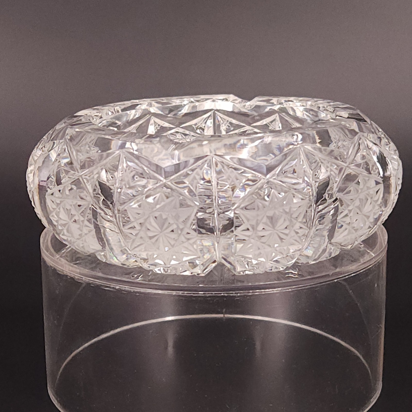 Antique American Brilliant Period Cut Crystal Glass Ashtray Dish 5.25″W Hobstars