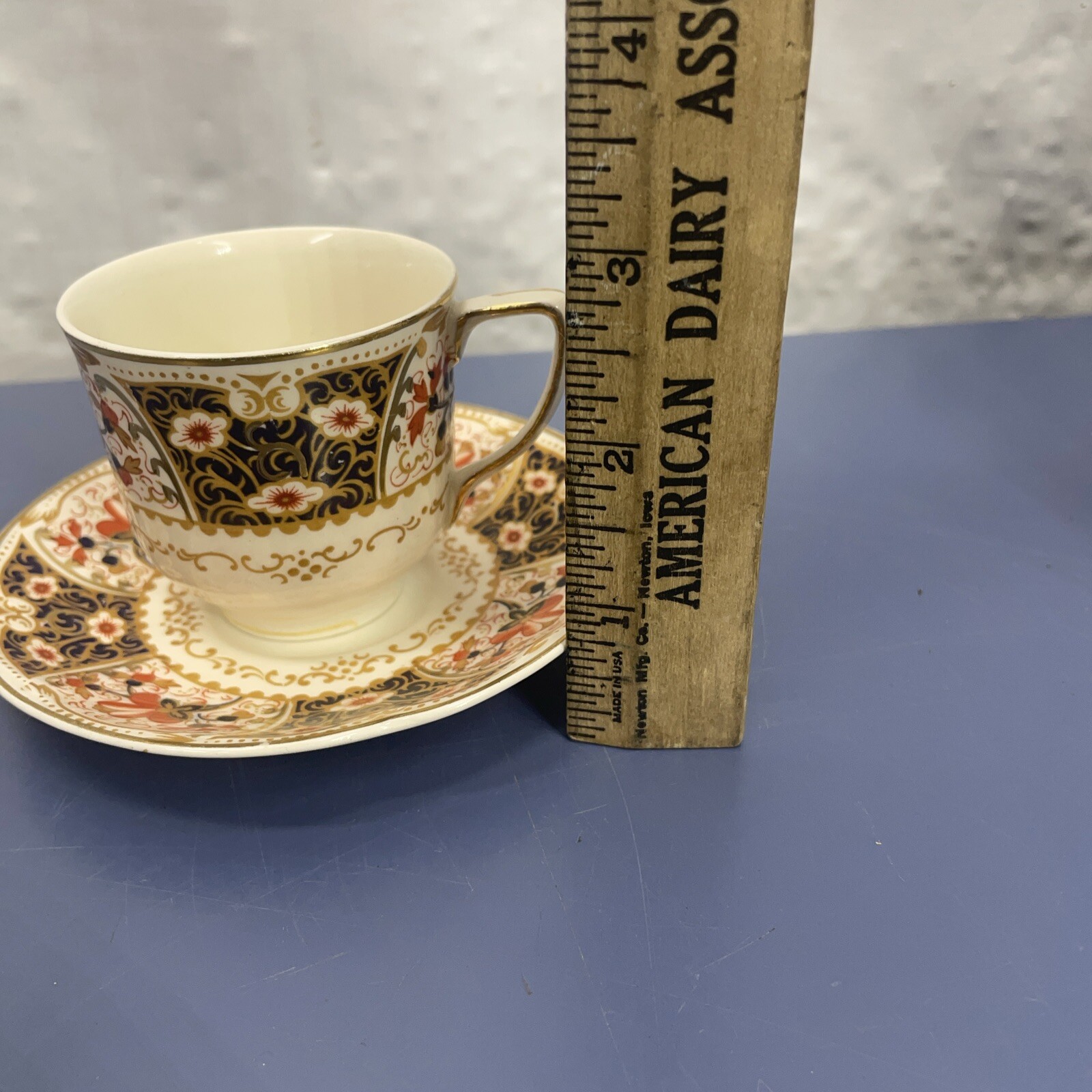 Rare Rutland Johnson Bros Demitasse Cup & Saucer Cobalt Blue Rust / Gold Floral