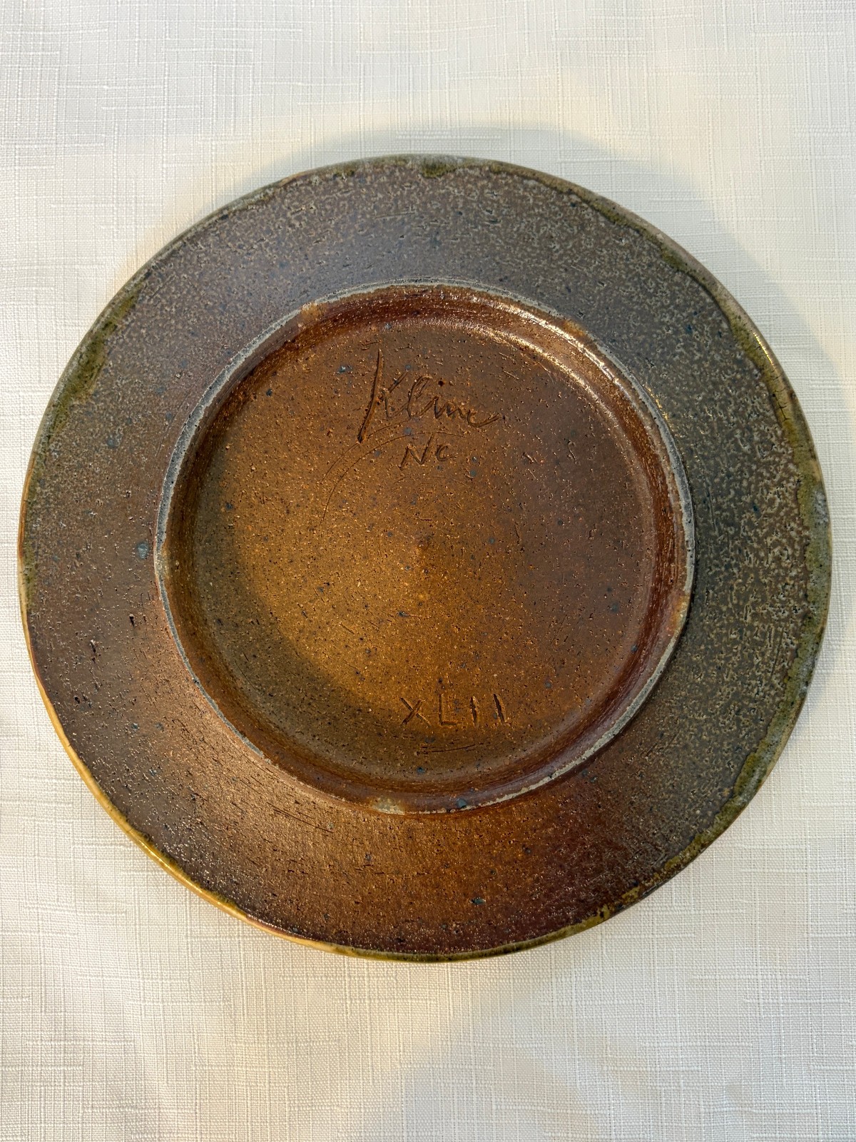 Michael Kline (NC) Studio Pottery Plate 7.5 Inches, Green/Tan/Brown Leaves XLII