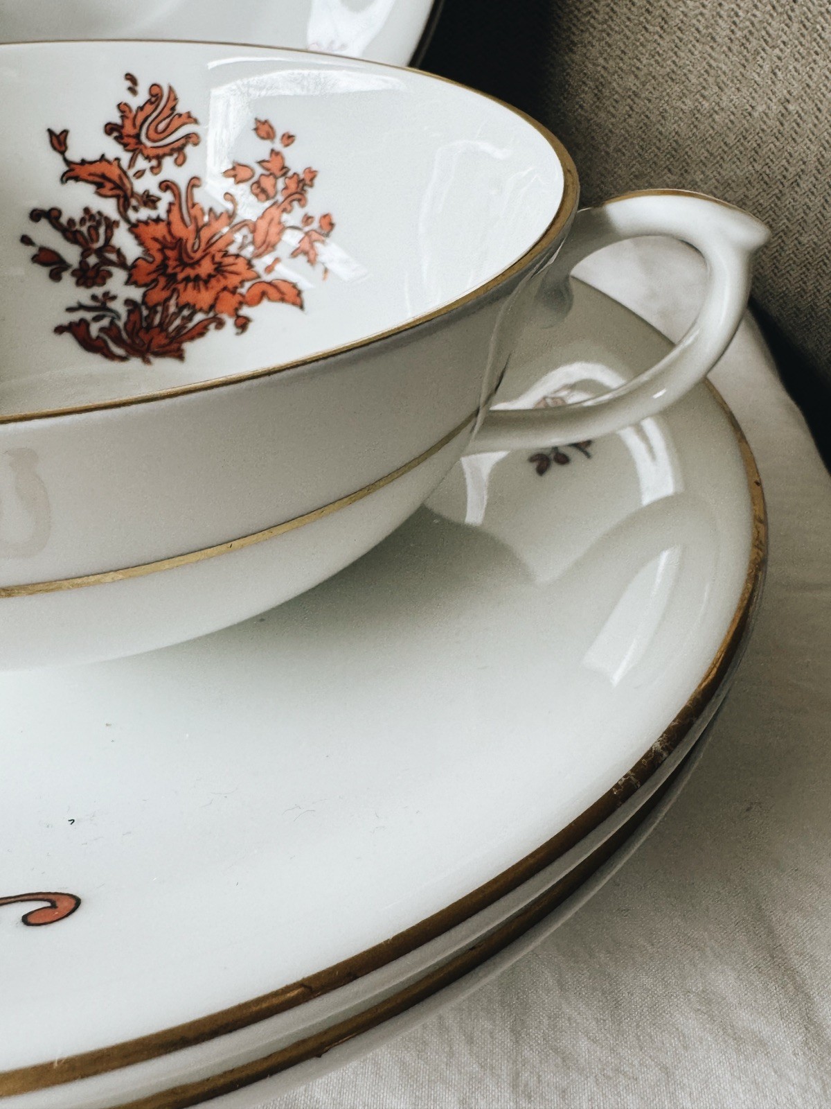 Vintage Vista Alegre “Teresa” Rust Footed Cup & Saucer Portugal, Set of THREE