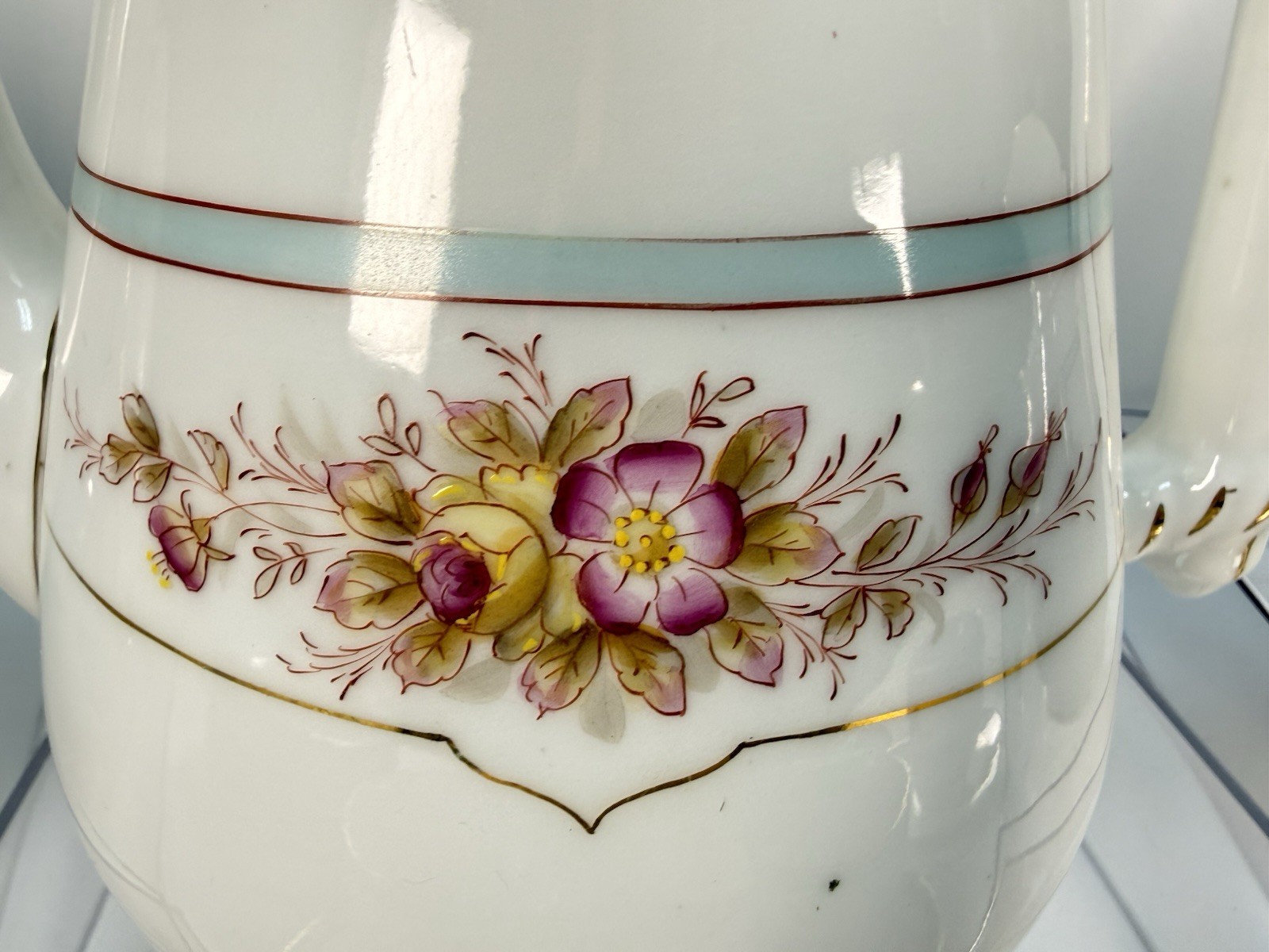 Antique KPM Waldenburg German Porcelain Coffee Tea Set 25pc Branch Handle Rose