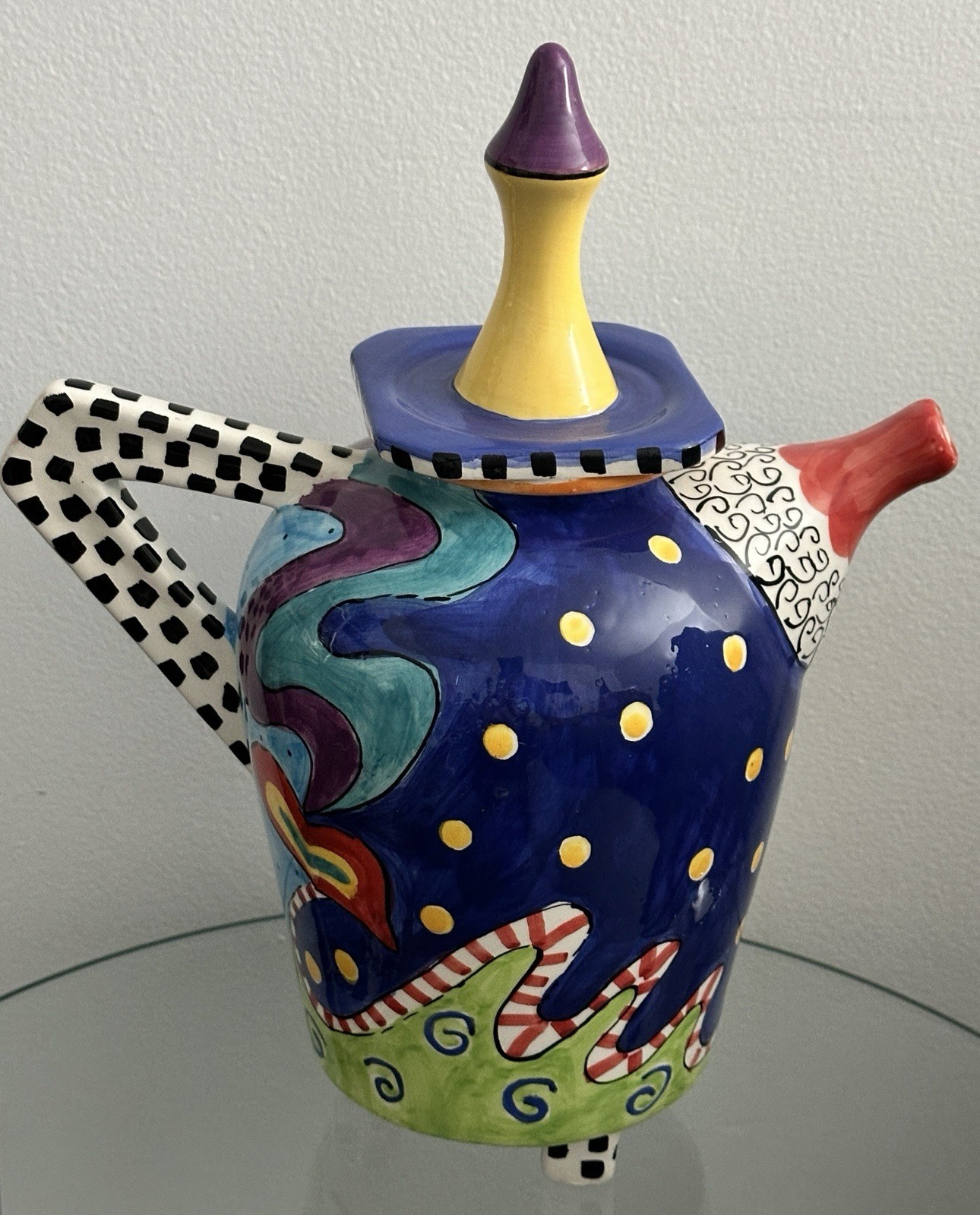 Kat Taylor Designs 11” Ceramic Teapot Hand Painted Art Pottery Whimsical Alice