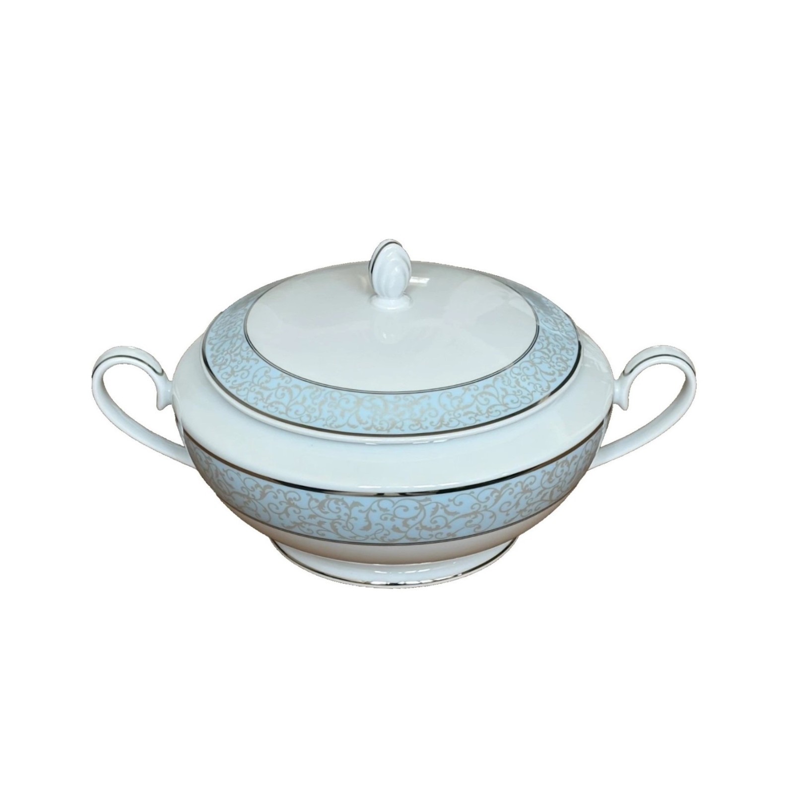 new Mikasa Parchment BLUE PARCHMENT Fine China 2-Quart Covered Casserole Dish