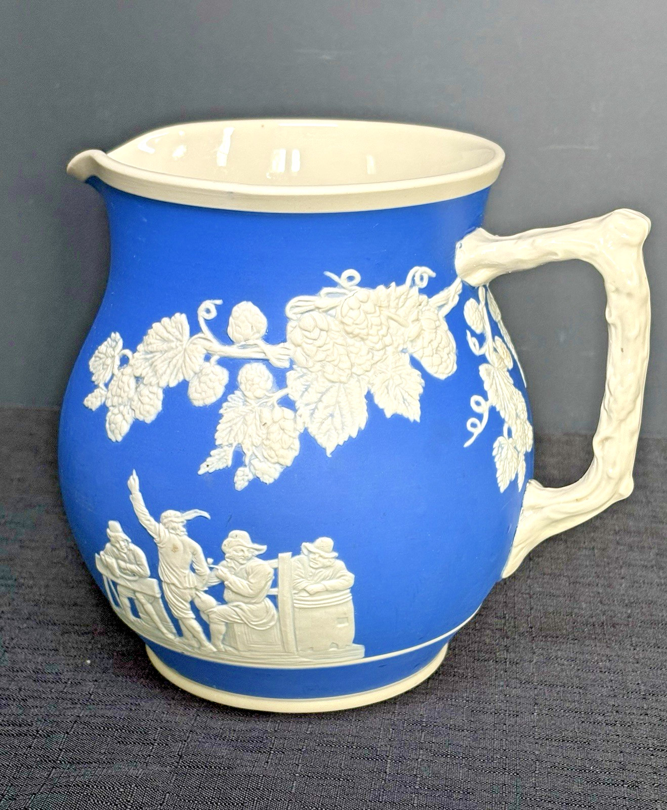 Antique Copeland Spode Pitcher-Parian Style Relief-Vines-Branch Handle-Tavern-EC