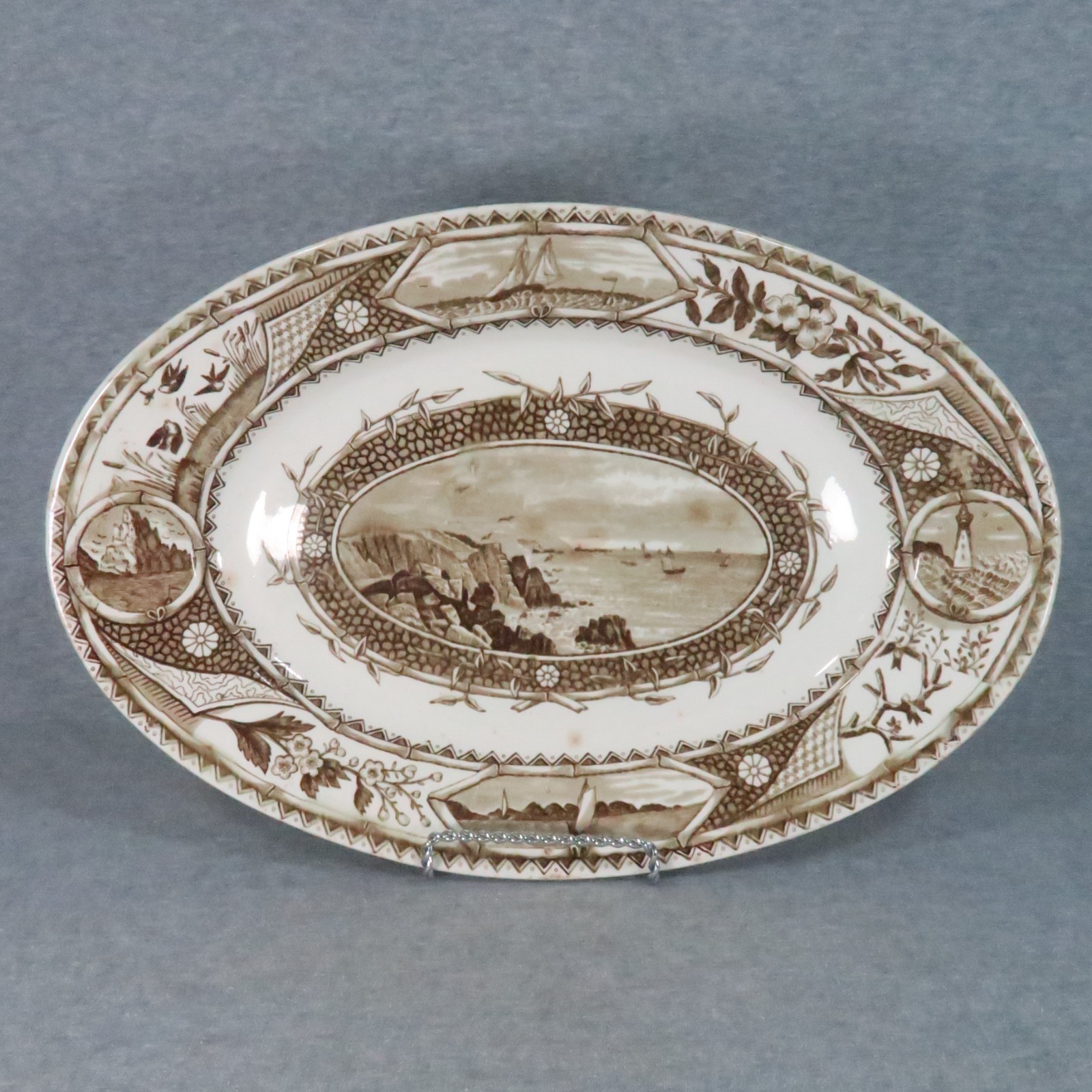 Antique GW Turner & Sons Transferware Platter Phileau Brown White Oval England