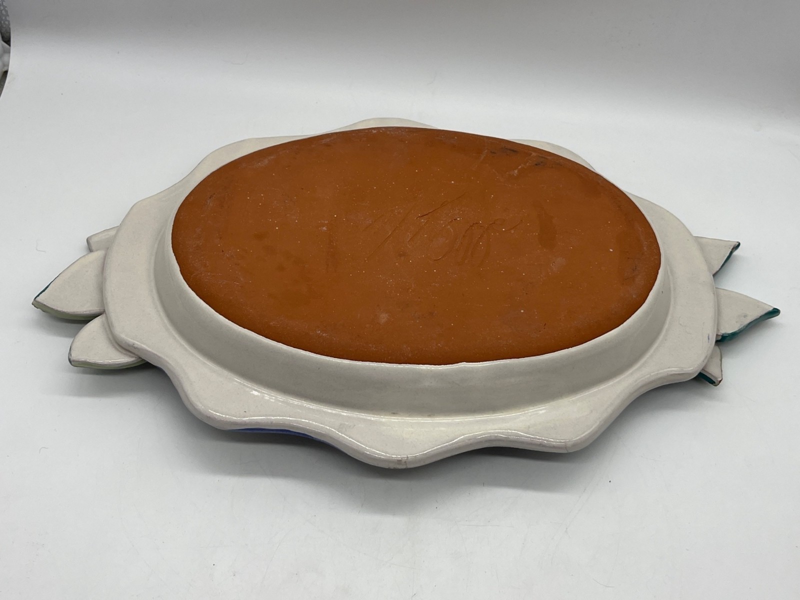 Hand Painted Italian Ceramic Oval Fruit Platter With Leaf Handles And Vibrant Co