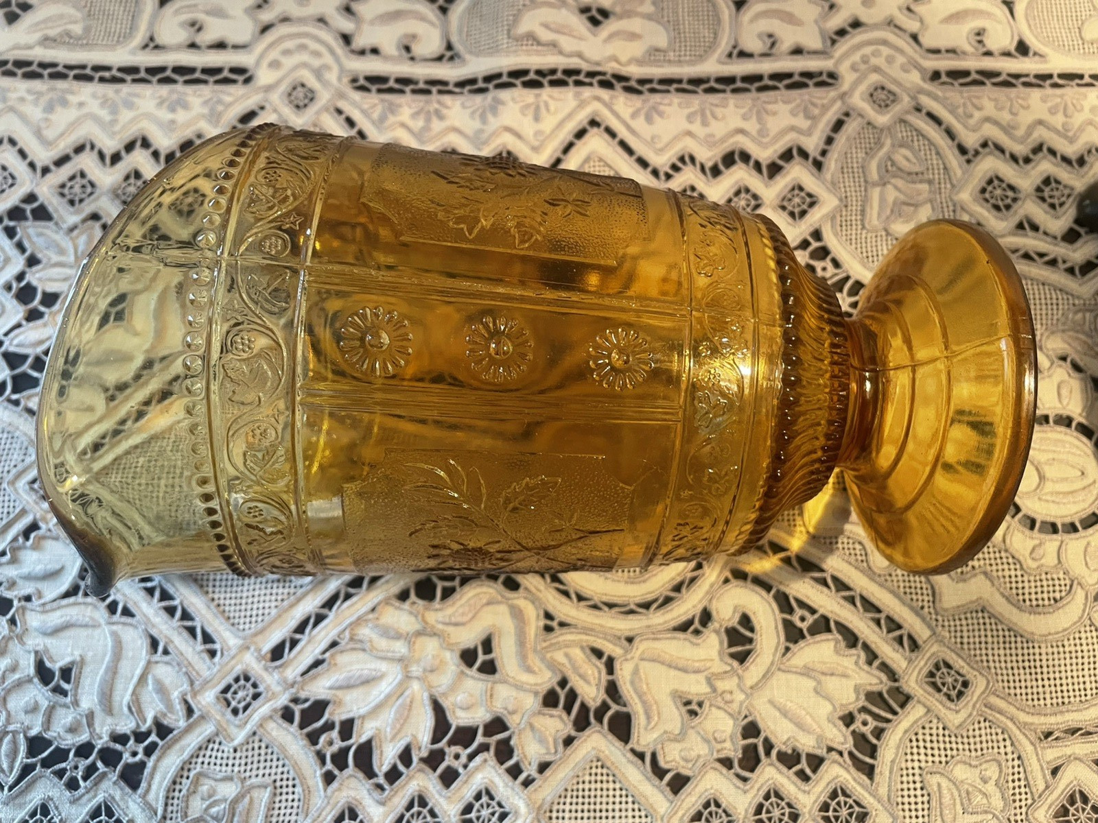 Antique EAPG Bryce Brothers Willow Oak Amber Glass Water Pitcher Circa 1880s