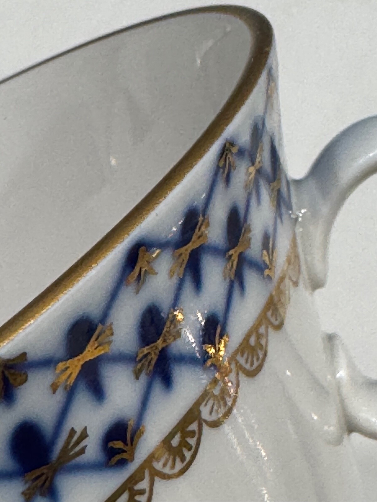Lomonosov Imperial Porcelain Russian COBALT NET SOUP BOWL with SAUCER 4 NEW