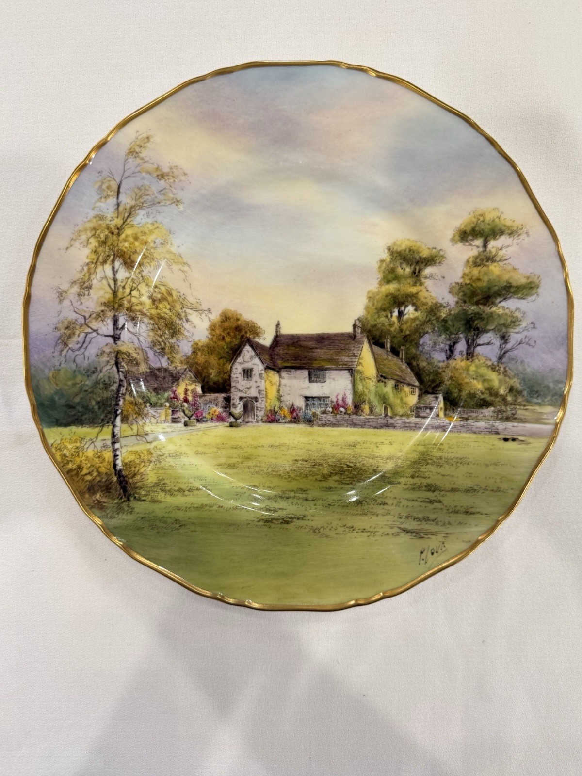 Mint Royal Worcester 1940 Cropthorne Cottage 10 1/2″ Cabinet Plate Sign J. Smith