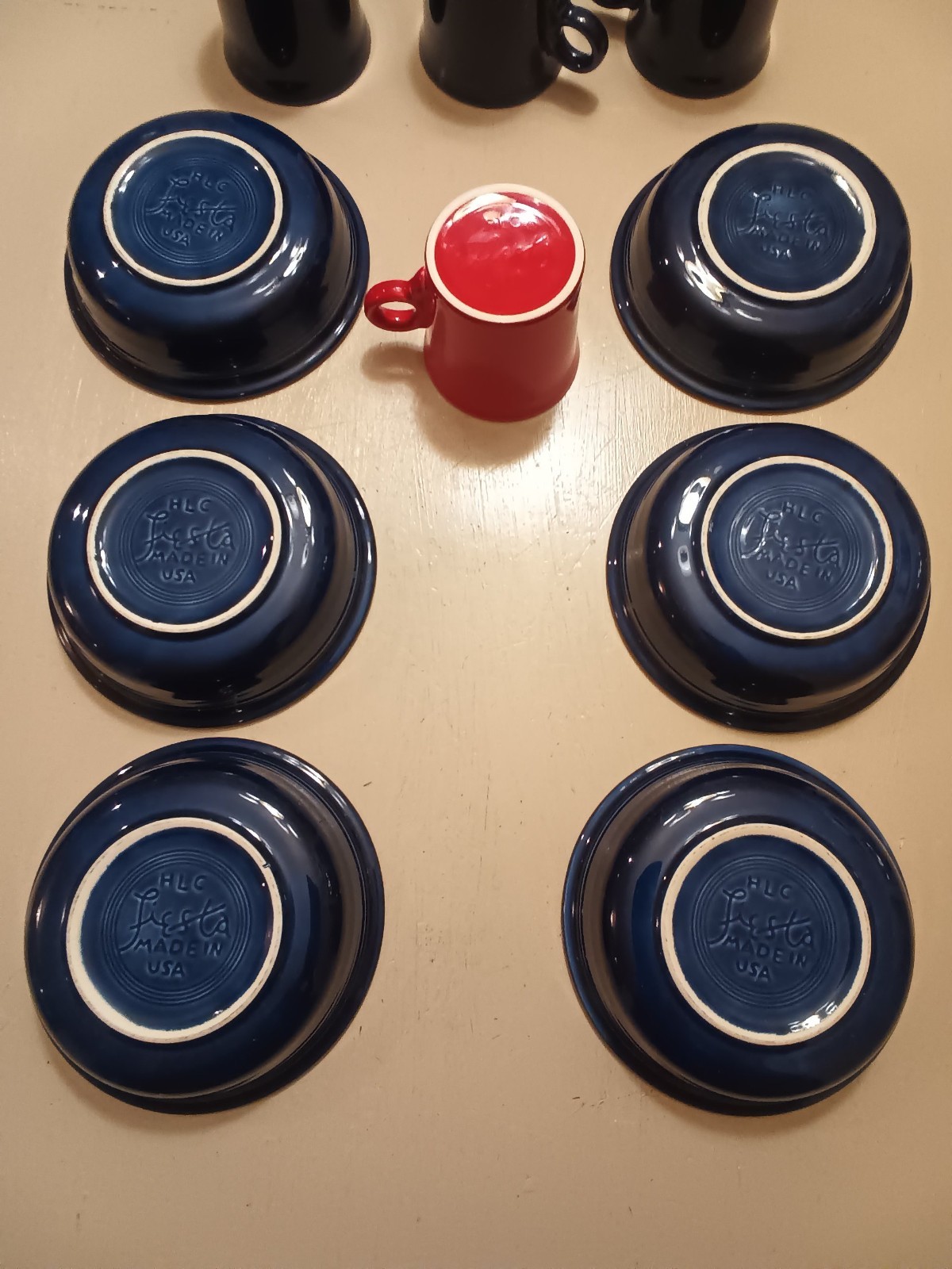 Fiesta Retired Cobalt Blue Lg Salad Bowl, Lg Platter,7 Cups, 6 Salad/Soup Bowls