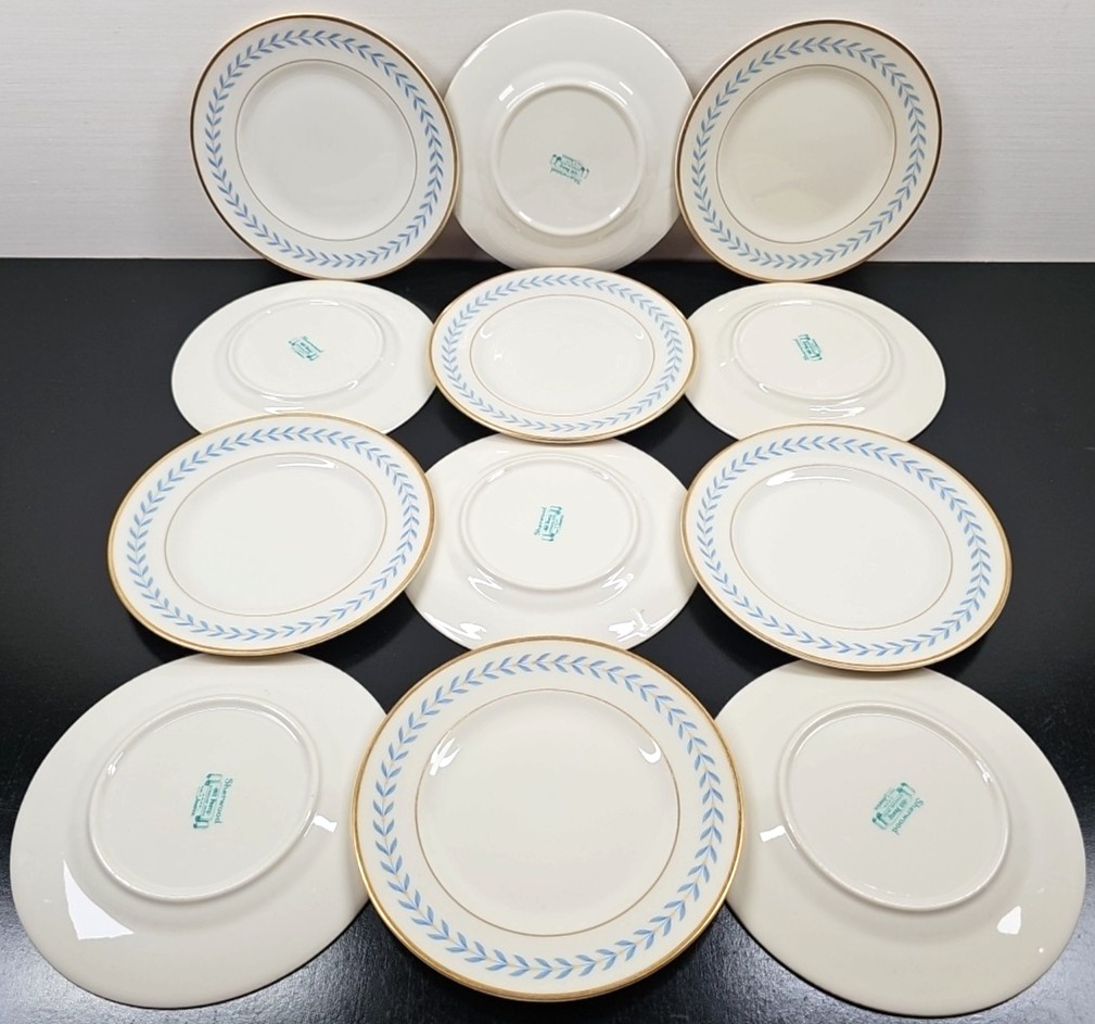 12 Syracuse China Sherwood Bread Plate Set Vintage Old Ivory Blue Laurel MCM Lot