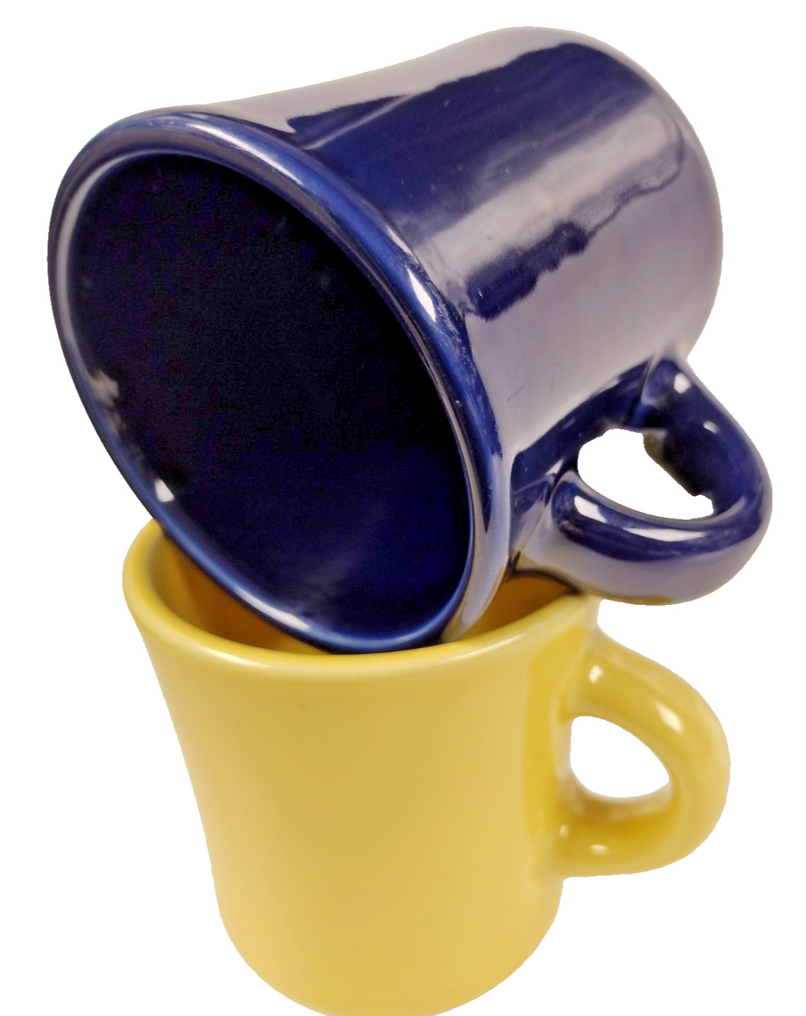 Pair of Homer Laughlin Yellow & Cobalt Blue Vintage Diner 10Oz Coffee Mugs USA