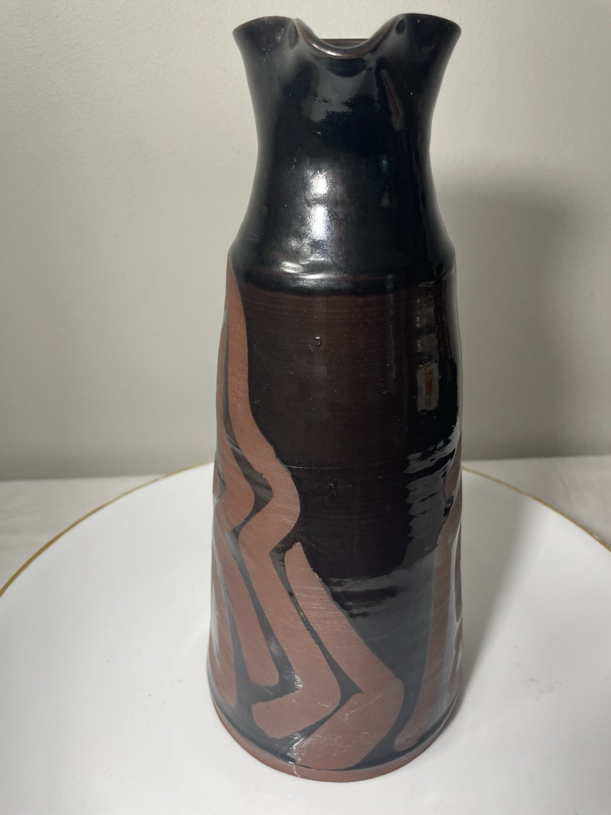 Redware Art Pottery Pitcher Vase Signed SE Abstract Mashiko Style
