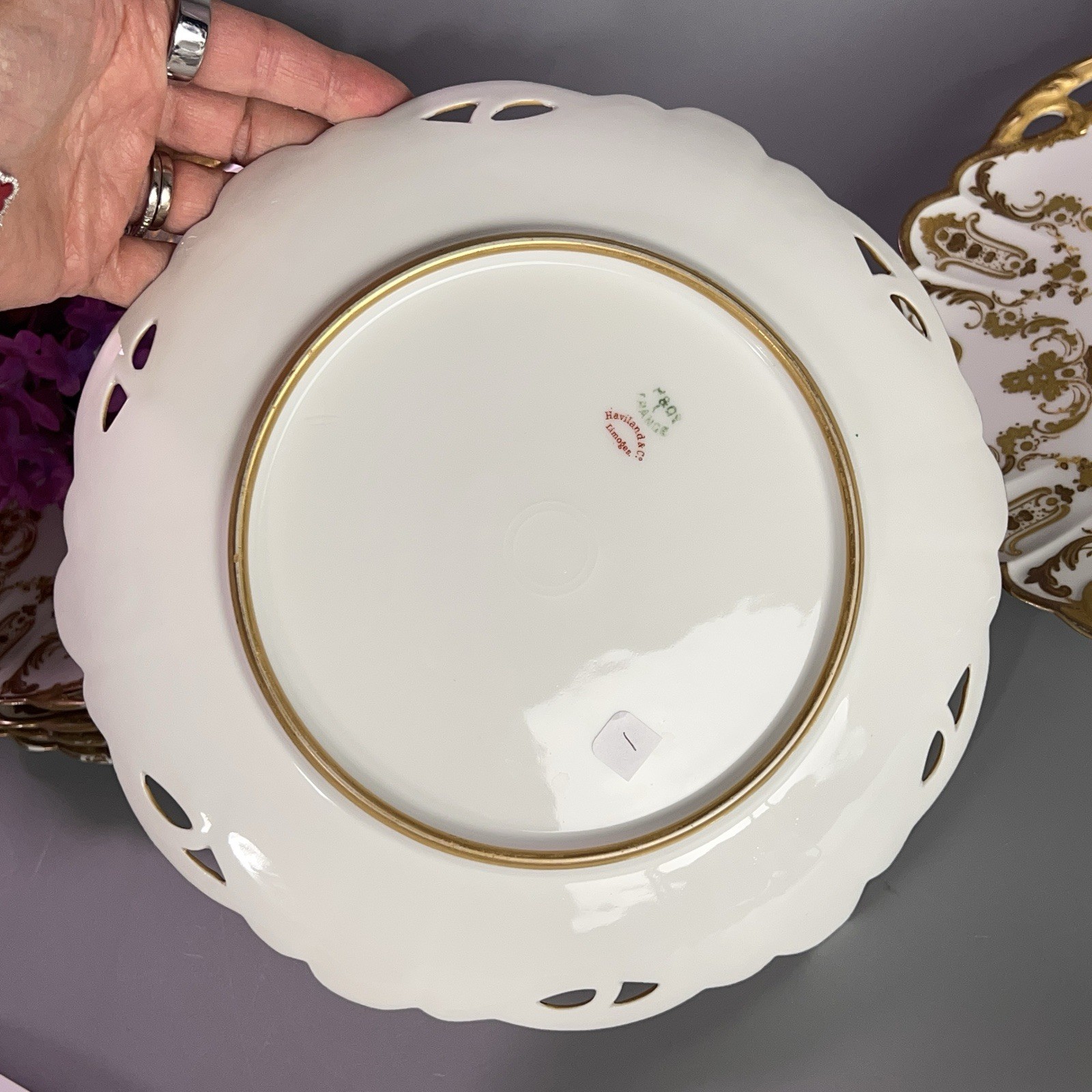 Antique Haviland Co Limoges luncheon plates Rinceaux Blank Raised Gilt 9” France