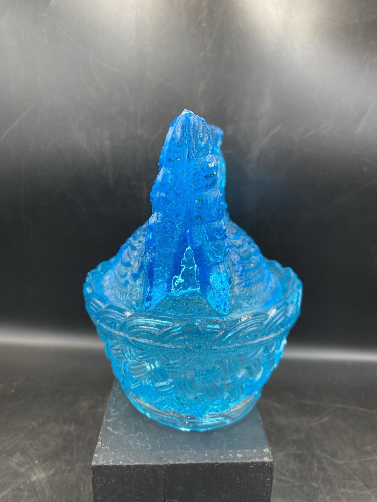 Blue Transparent Glass Hen On Nest Candy Dish