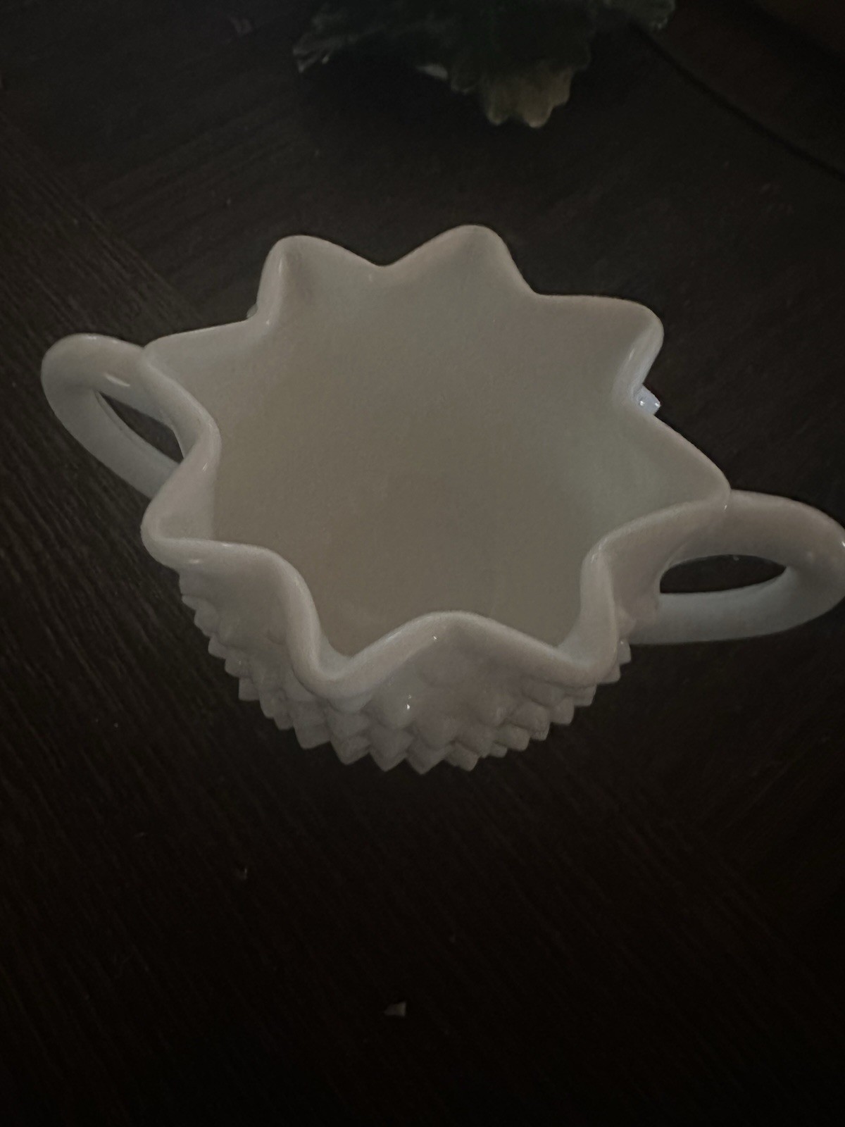 Vintage Fenton Hobnail Milk Glass Star Shape Open Sugar, Double Handled, #3906