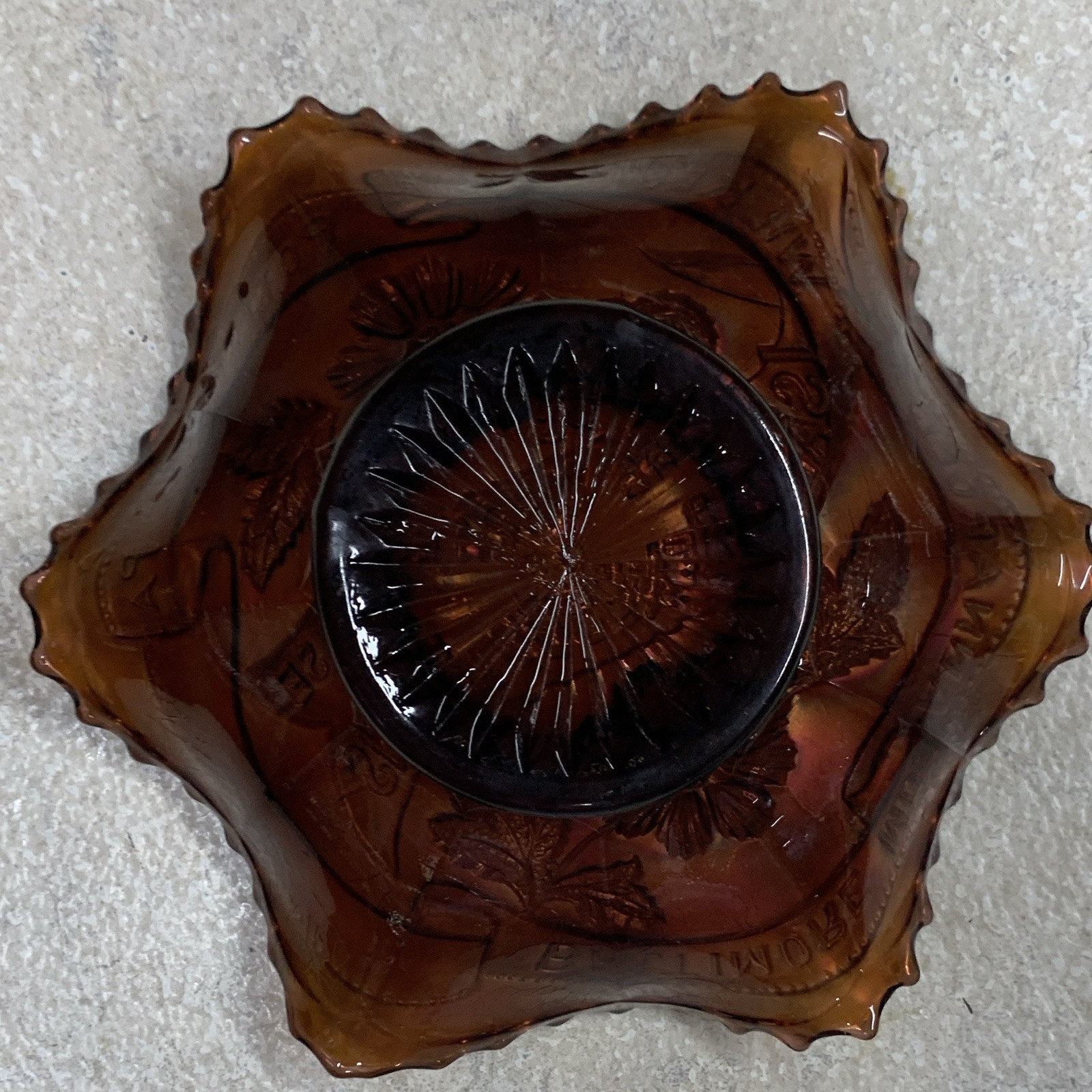Carnival Glass Scalloped Advertising Bowl Isaac Benesch Sons 6”amethyst