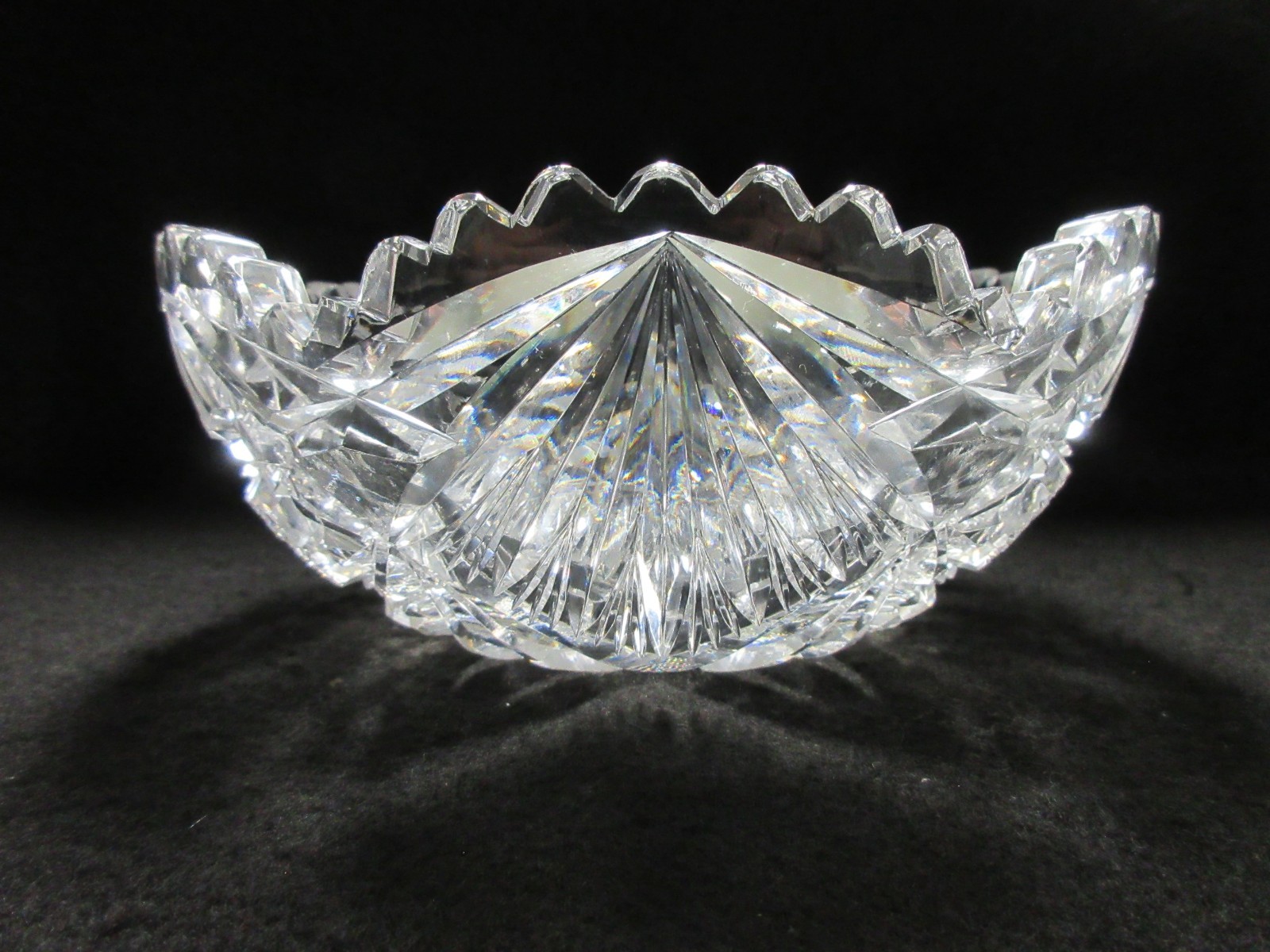 American Brilliant (ABP) Heavy Cut Glass 7” Star/Fans/Hobstars Center/Fruit Bowl