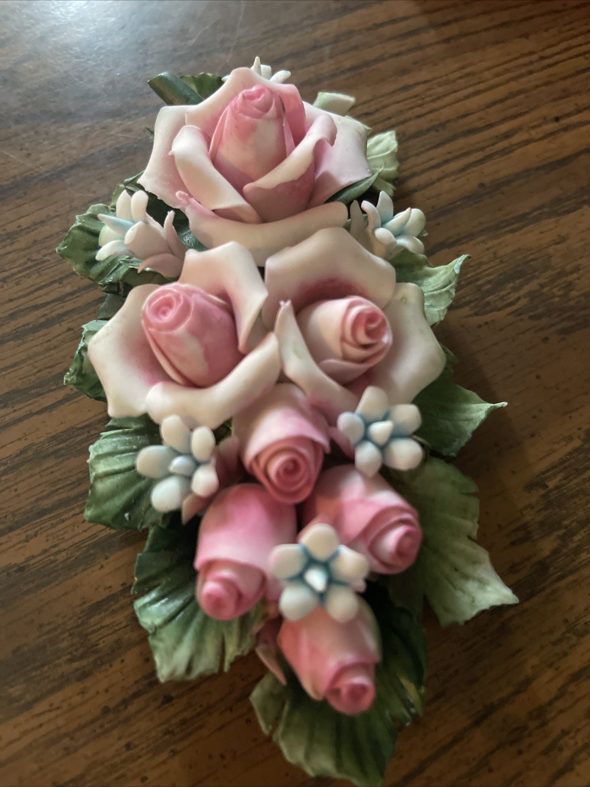 Beautiful 6” L Nuova Capodimonte Pink Rose Ceramic Centerpiece Italy Vintage
