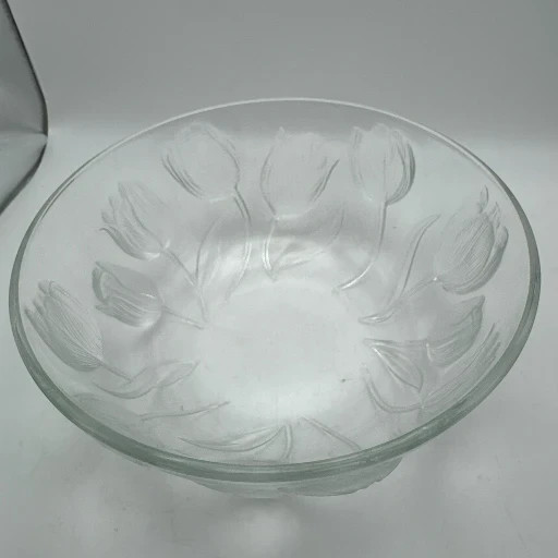 Teleflora Clear Textured Glass Tulip Flower Bowl Vintage Approximately 7.25″