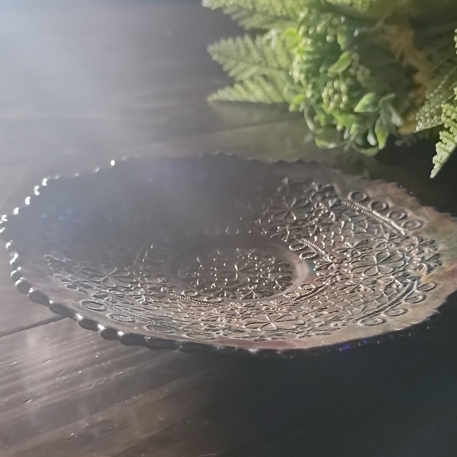 Blue Pressed Glass Grape & Vine Round Plate, Decorative Fruit Pattern
