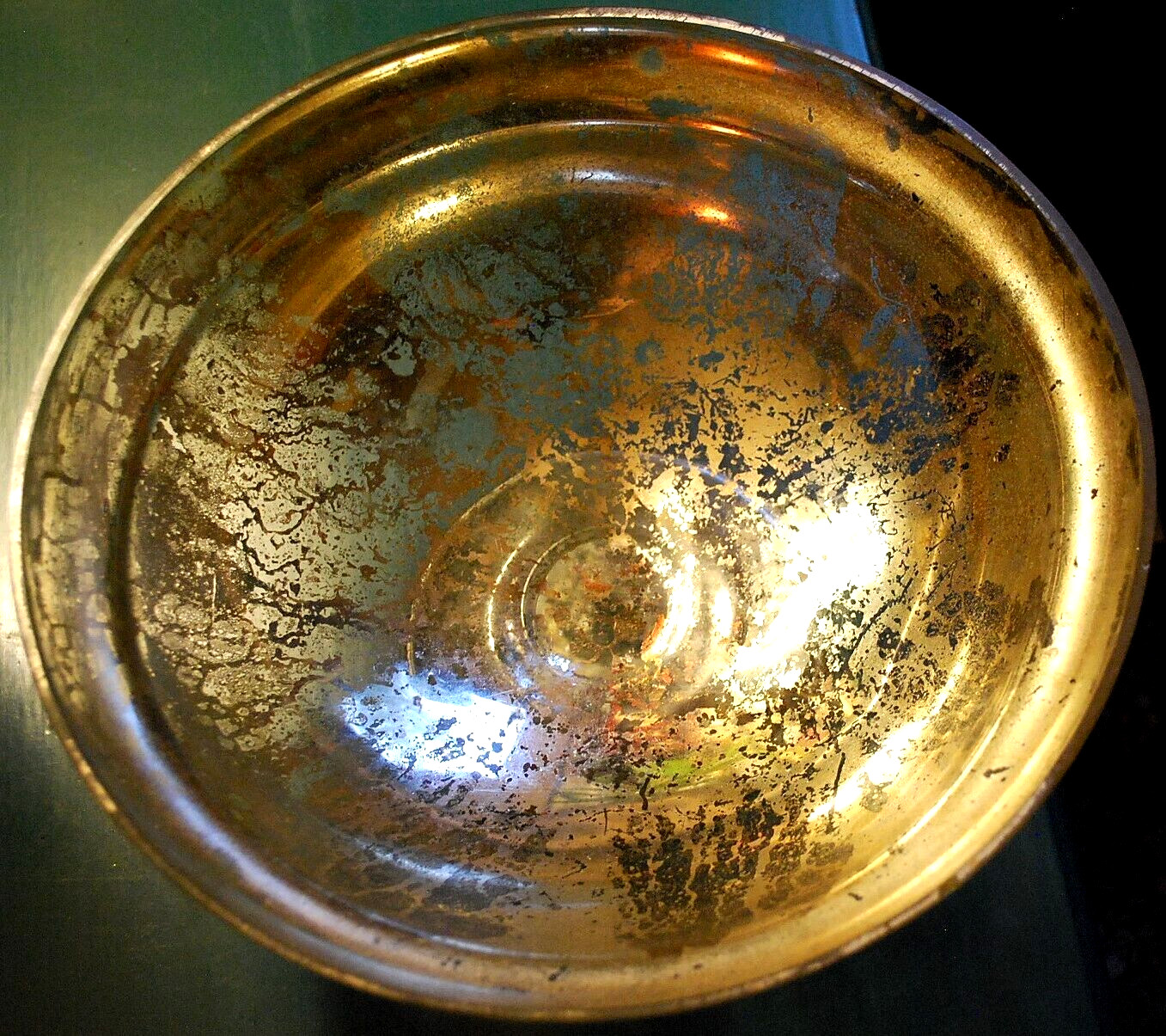 Antique Victorian SILVERED MERCURY GLASS BOWL Pedestal Base HAND BLOWN 9.25″