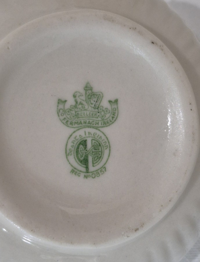 Vintage Belleek Aberdeen Pitcher Applied Flowers Ireland Green Mark