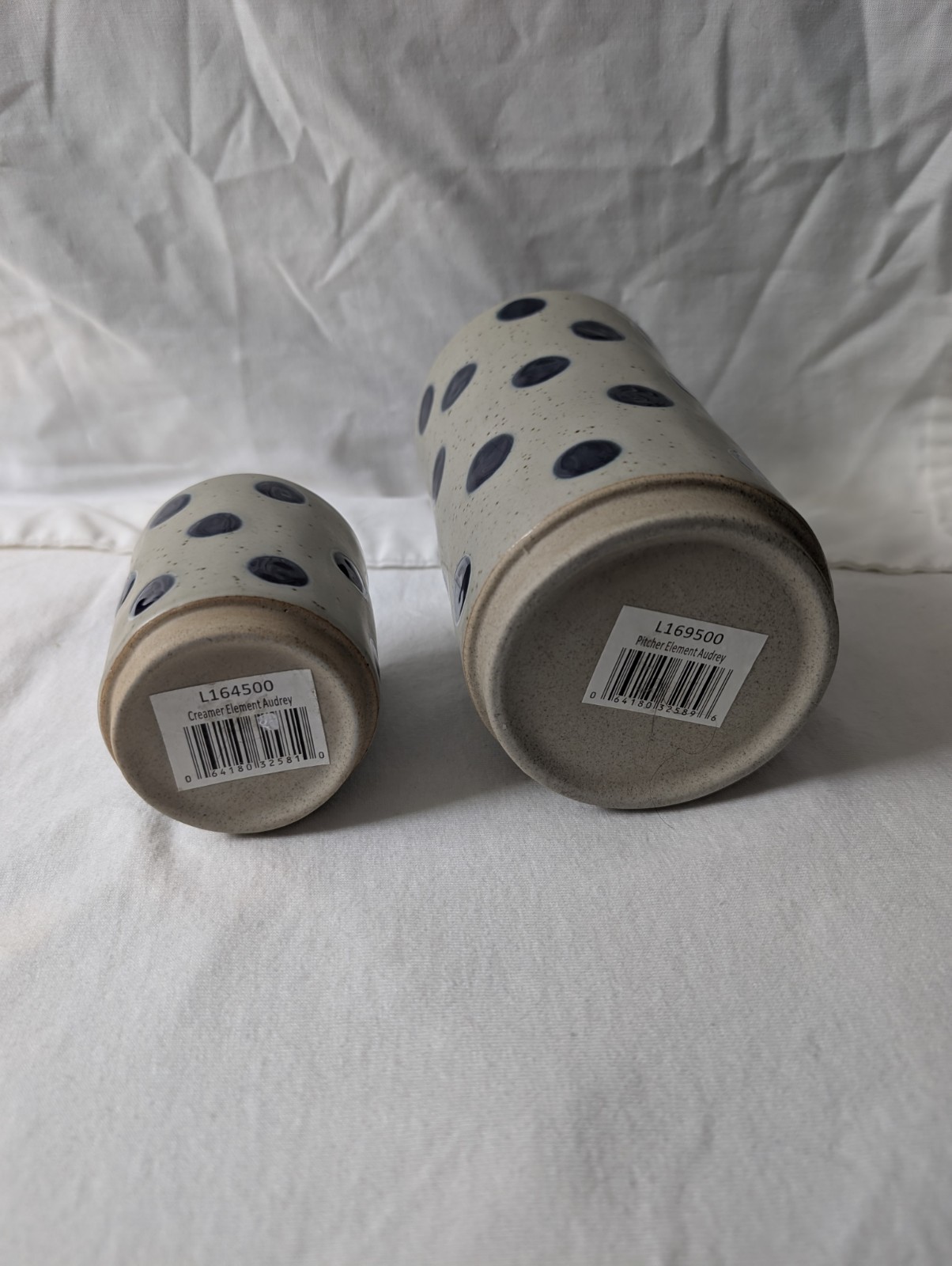 Polka Dot Ceramic Creamer Pitcher Set/2 Audrey Cottagecore Stonewear Gift NWT