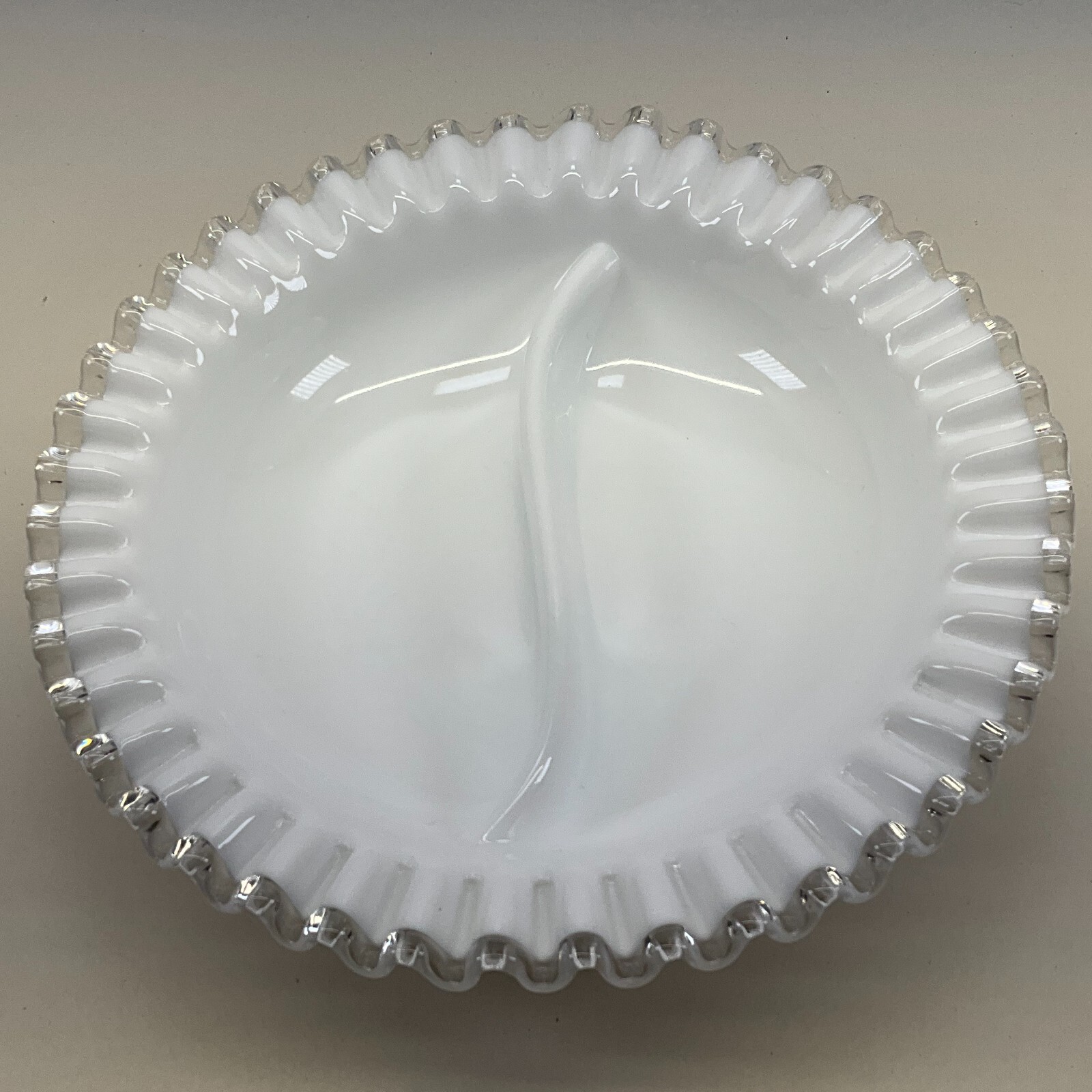 Fenton Silver Crest Divided Relish Dish Ruffled Rim Vintage 9″