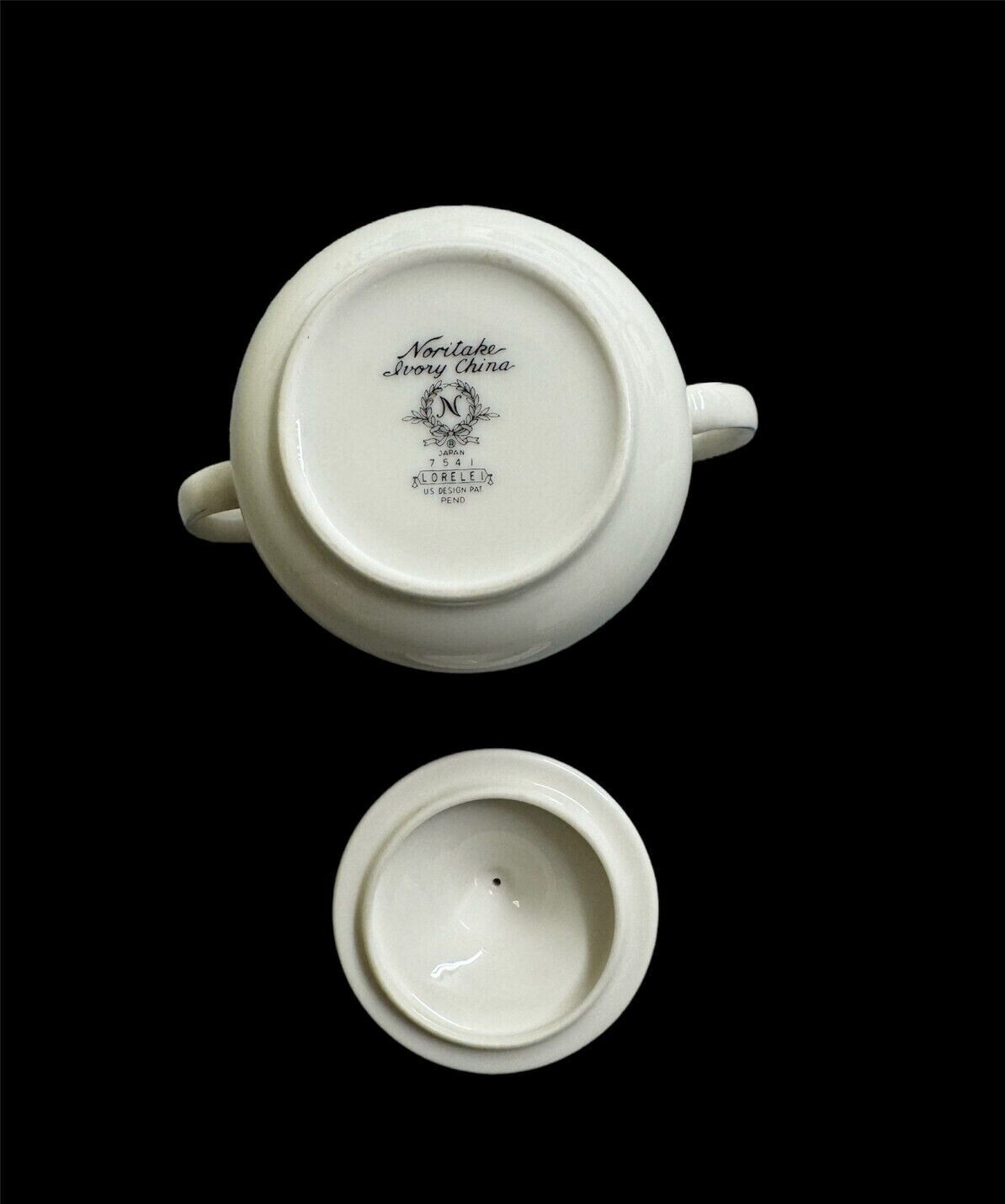 Noritake Ivory China 7541 Lorelei Cream & Sugar Bowl with Lid, Excellent Cond.