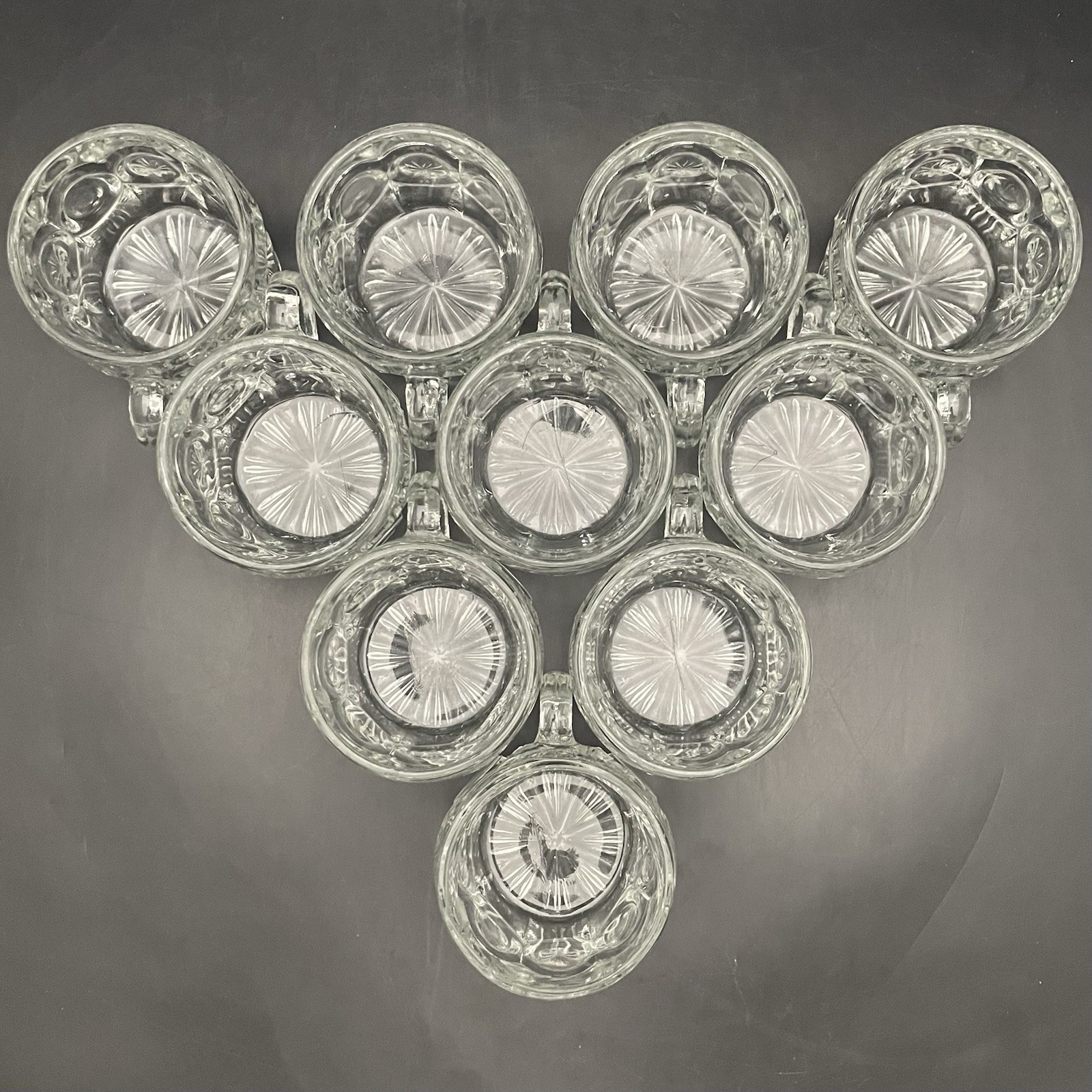 Tiffin Franciscan Moon & Stars 12pc Clear Glass Punch Bowl Set c1950s USA 4quart