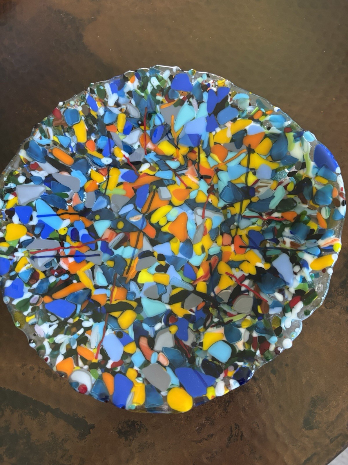 FUSED GLASS Heavy 10″ scalloped Confetti Bowl/colorful, fun, original and OOAK