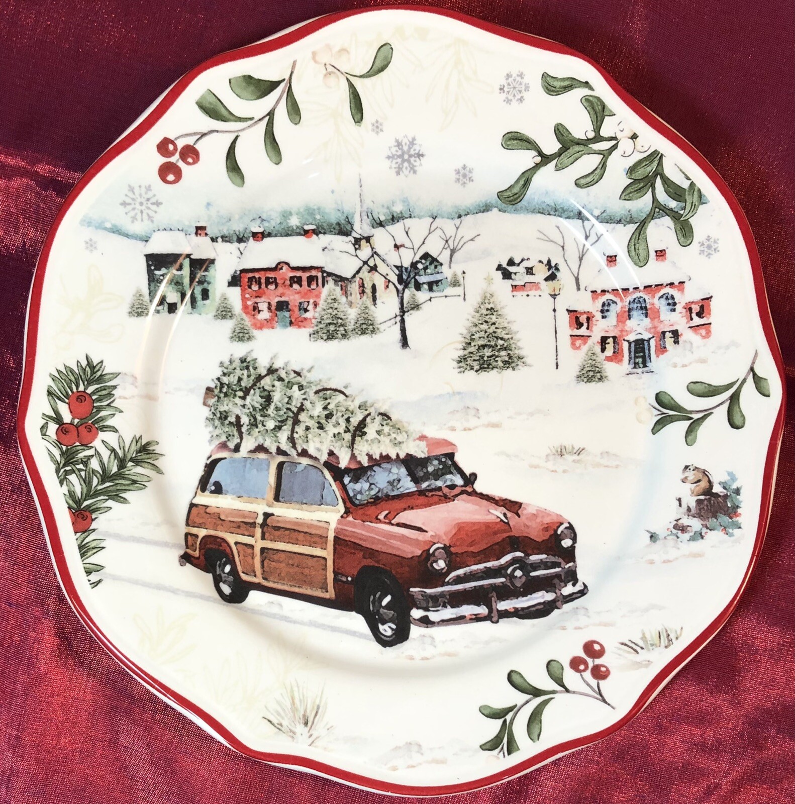 Better Homes Gardens WINTER FOREST 8-3/8” Salad Dessert Plate Car Station Wagon