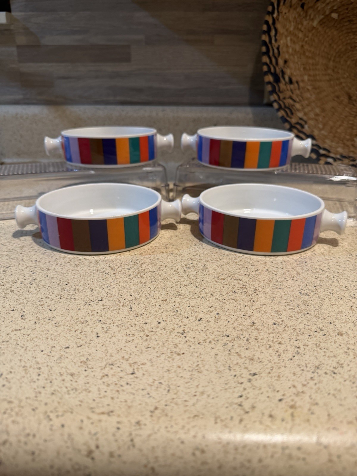 4 Vintage SAN REMO Colorblock Stripe Tapas Party Dishes by IMPERIAL Japan Spade