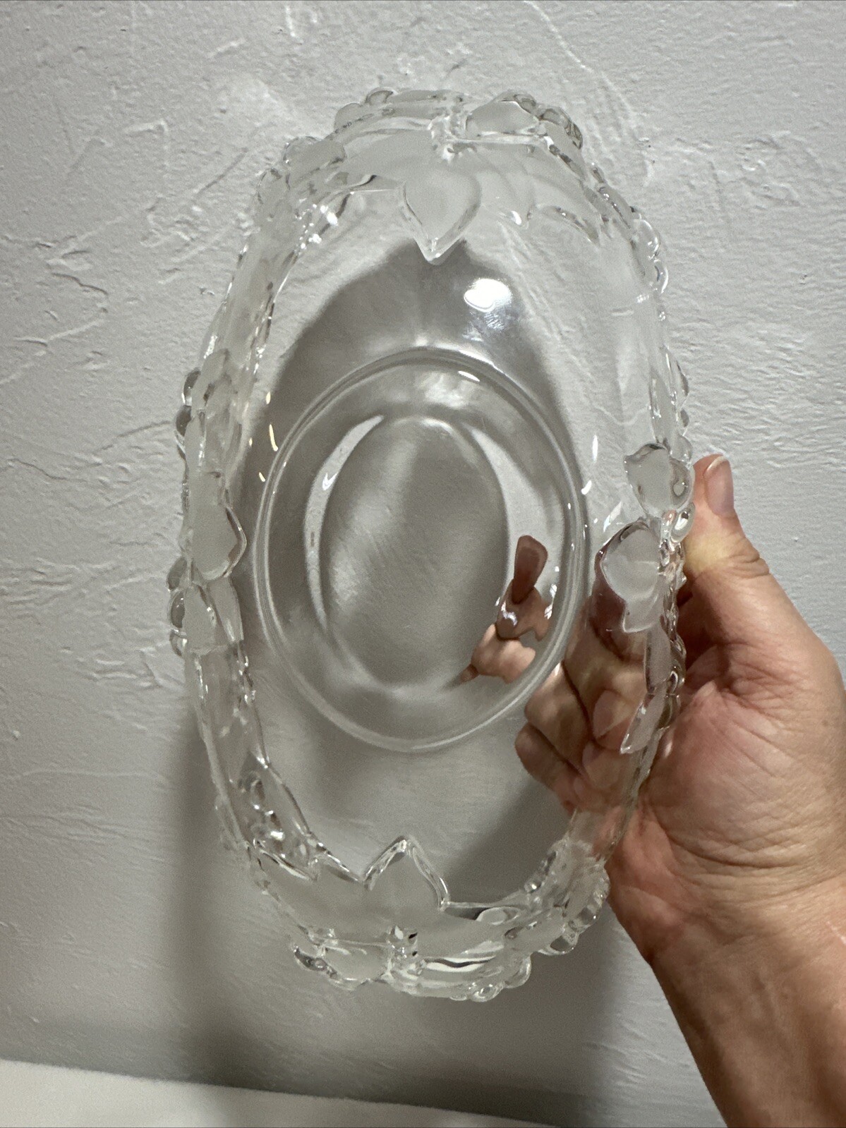 Mikasa – Crystal Glass Oval Bowl -Carmen Pattern Embossed Flowers Frosted Leaves