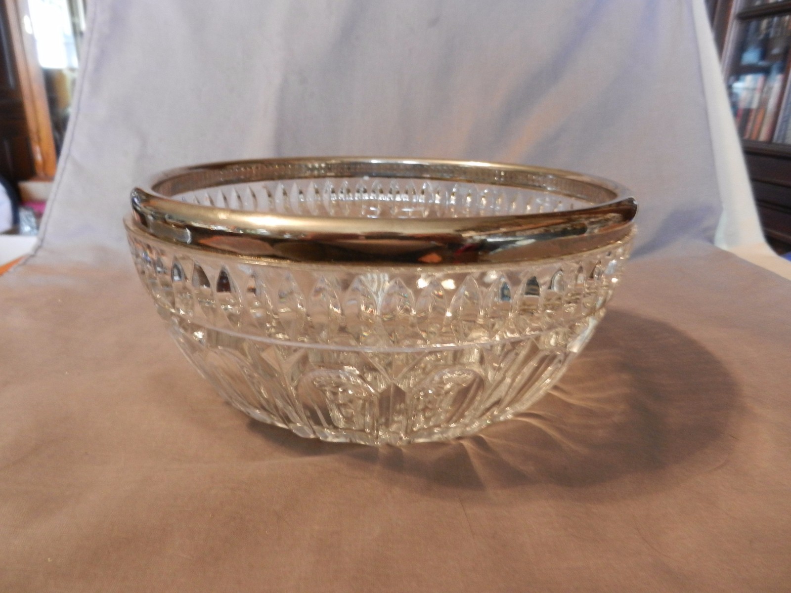 Vintage Glass Bowl with Silverplate Rim Starburst and Ovals Design (M)