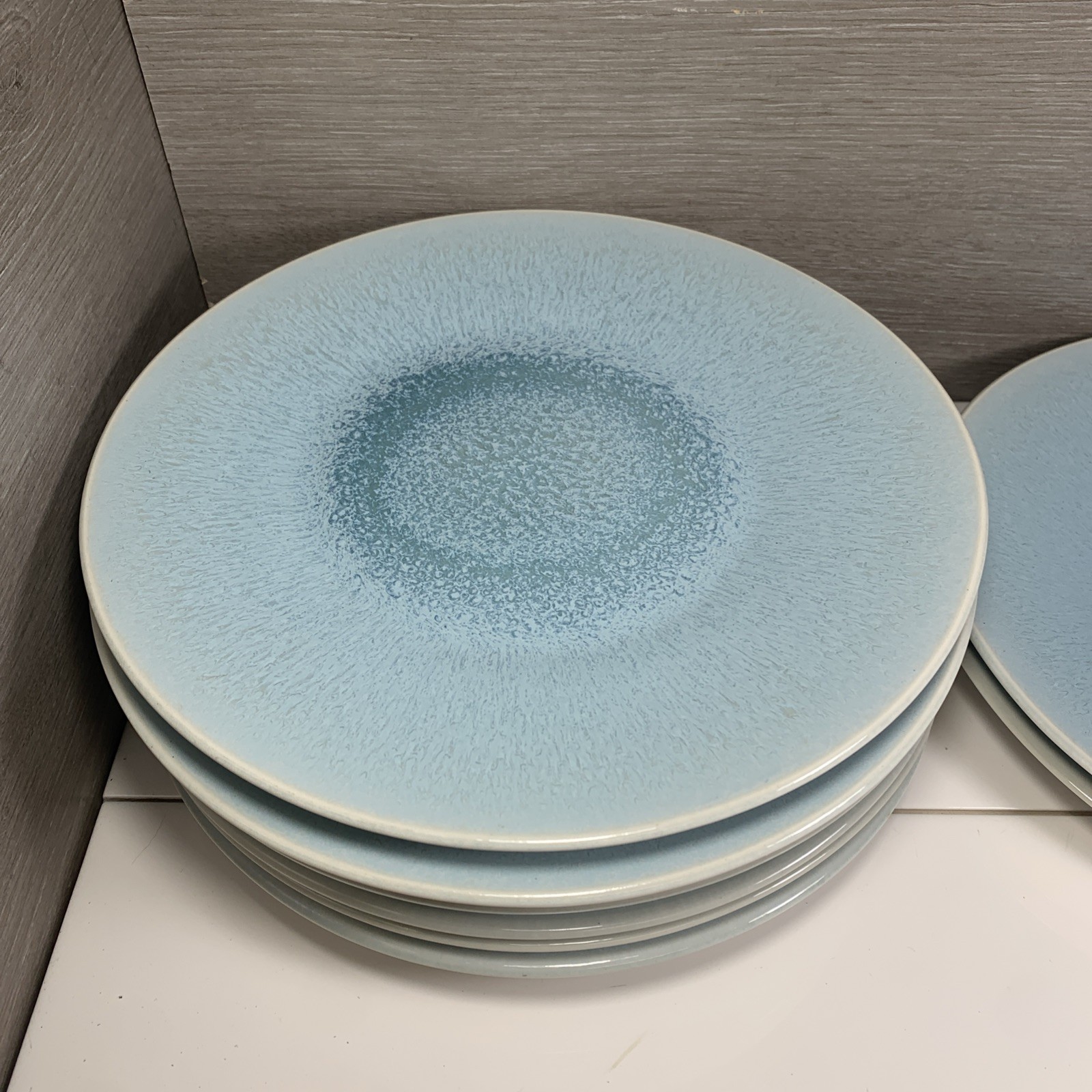 Jars France Aqua Blue 10 1/4” Dinner Plates Set Of 8