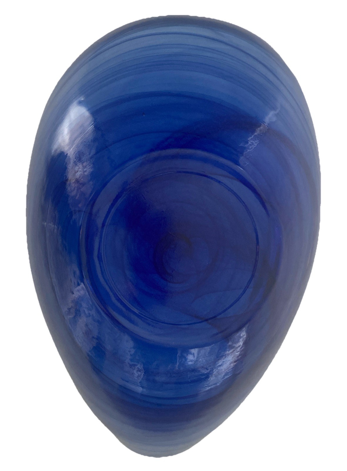 Murano Style Art Glass Cobalt Blue Swirl Asymmetrical Bowl 13 5/8″ Long