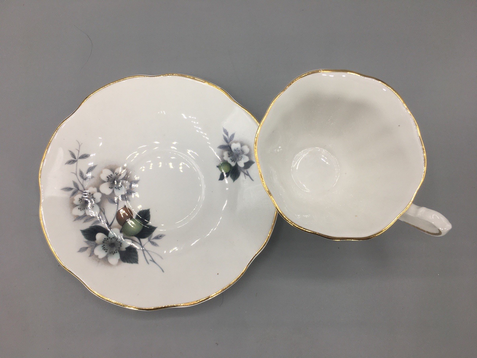Wildflower Royal Dover Bone China White Floral Teacup & Saucer Vintage England