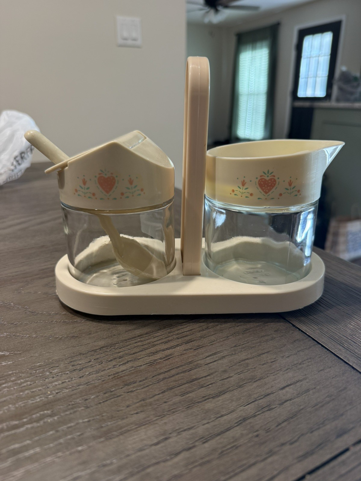 Vintage Corelle GEMCO Forever Yours Heart Condiment Jar Cream & Sugar Caddy