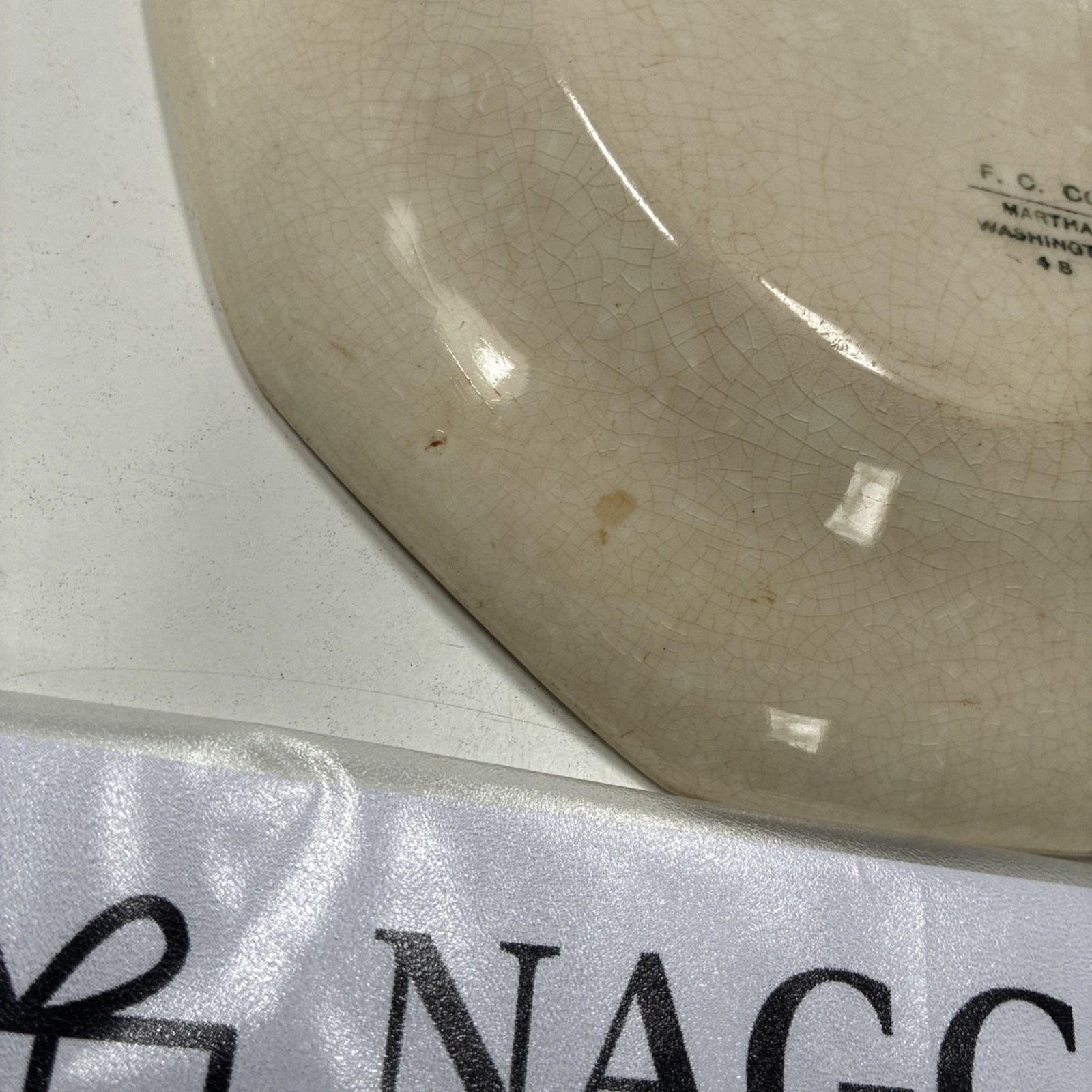 F.C. Co. Martha Washington Platter 12” Sebring Ohio Crazed Patina Blue White