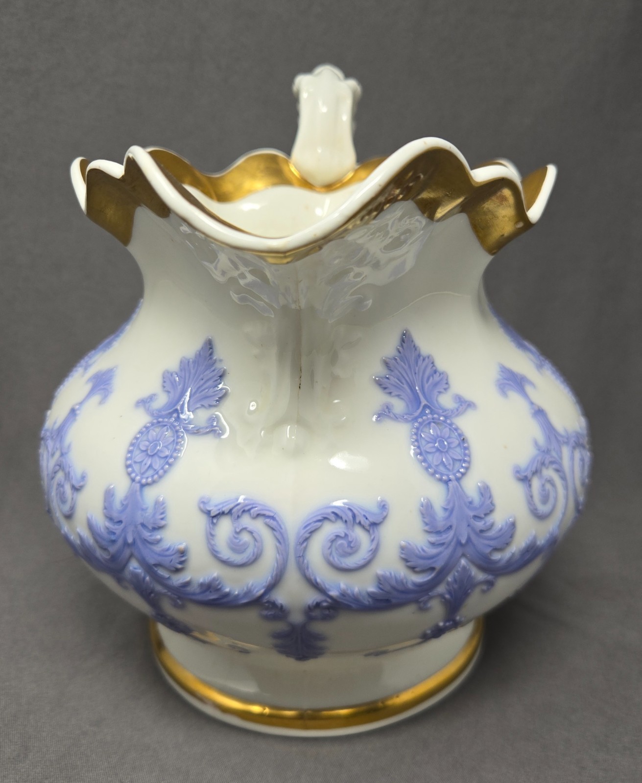 English Pitcher Lilac Sprigware C. 1830s 7 3/8 inches Tall