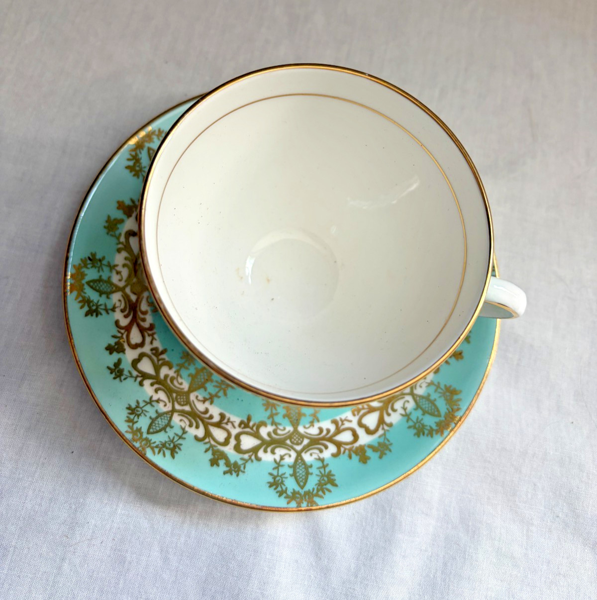 Vintage Royal Grafton Turquoise Gold Fine Bone China Teacup & Saucer England