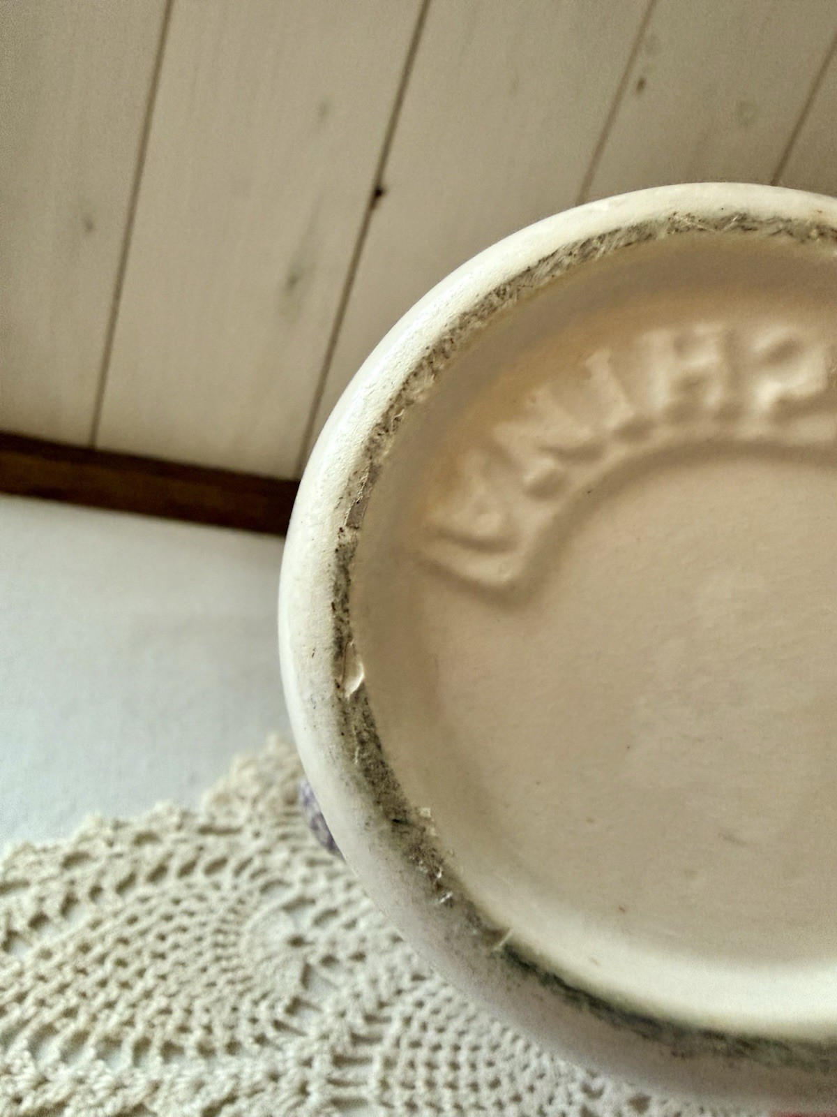 Vintage Blue Heart Spongeware Stoneware Creamer – Country Cottage Pitcher
