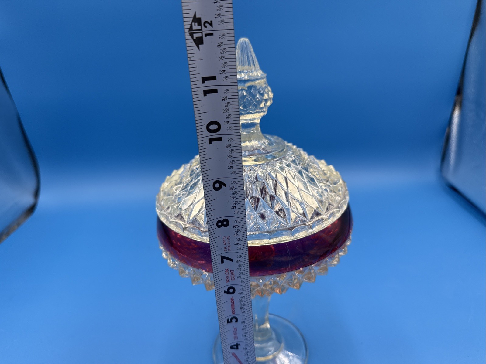 Vtg Indiana Glass Co. Tall Compote Diamond Point Ruby Collection Candy Dish