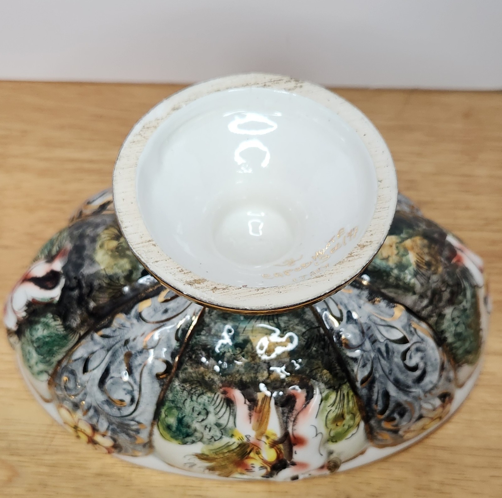 Italian Vintage Capodimonte Porcelain Covered Compote Cherub Hand Painted