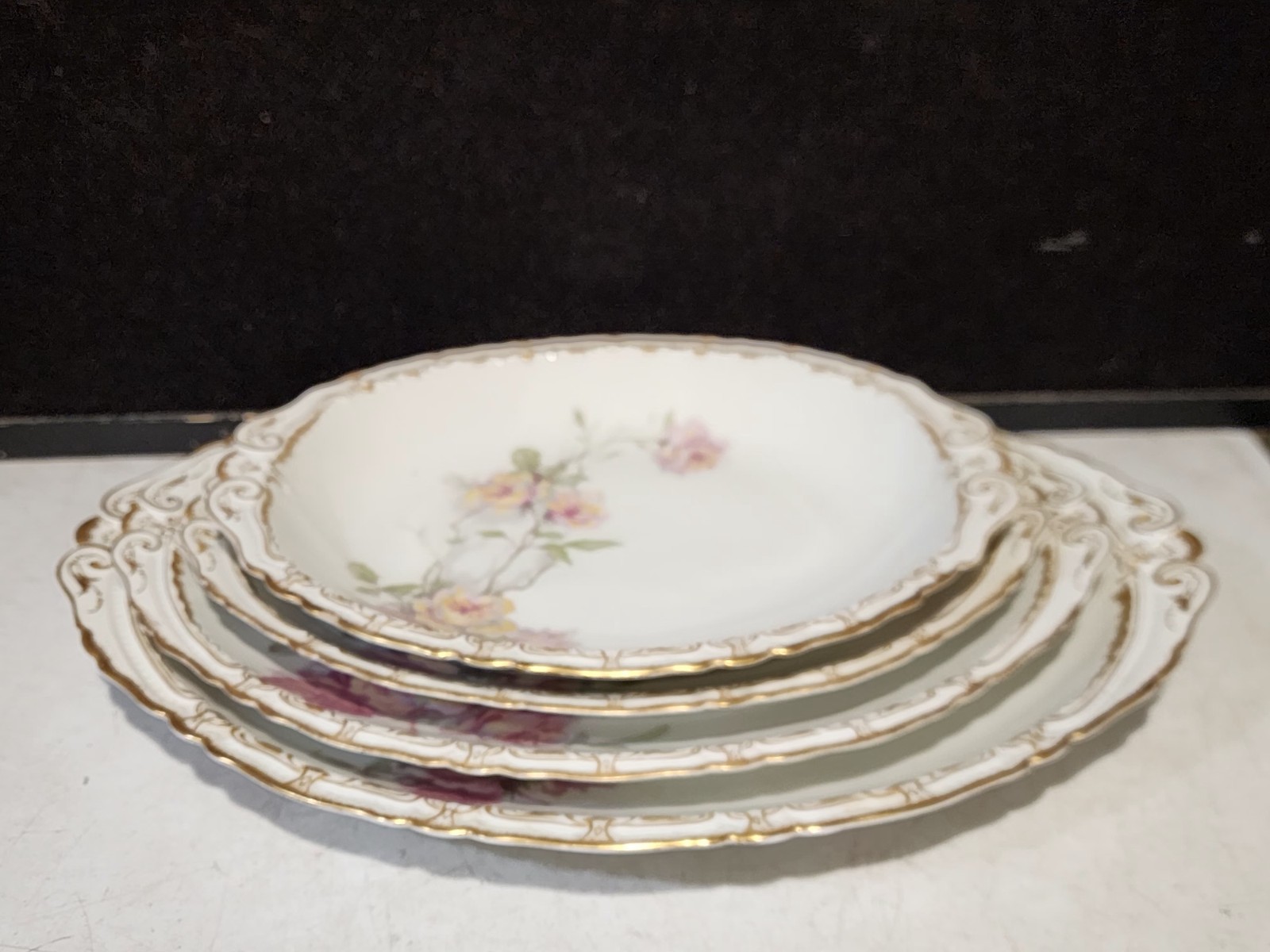 LOT OF 4- Haviland Limoges Baltimore Rose Schleiger SERVING PLATTERS 11″ – 16.5″