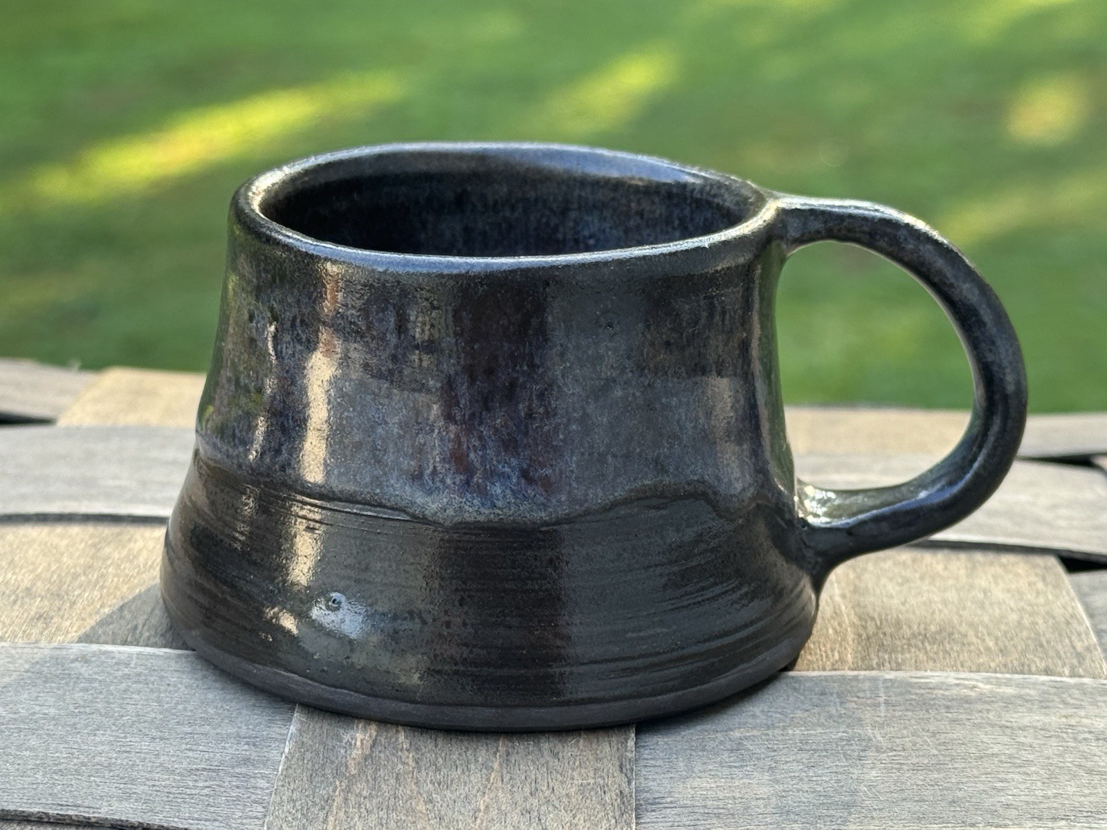 Hand-thrown Stoneware Art Pottery Tea Mug Black Pearl Drip Glaze 4 Oz