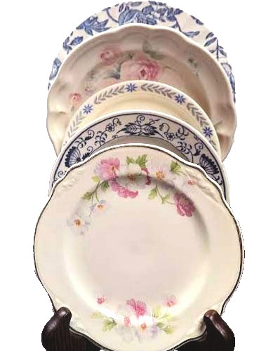 VTG Lot of 5- China Salad /Luncheon Plates Mixed Floral Blue White Pink