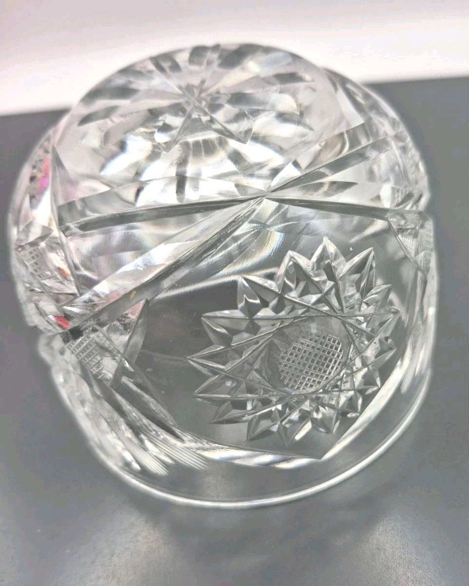 Vintage Clear Cut Lidded Candy Dish Starburst Pattern 6″ Tall EUC